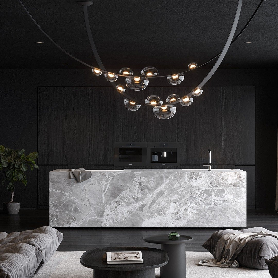 Dew Drops Nordics Glass Leather Linear Chandelier
