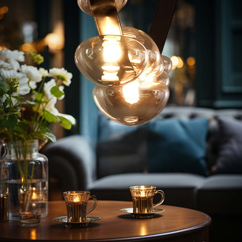 Dew Drops Nordics Glass Leather Linear Chandelier