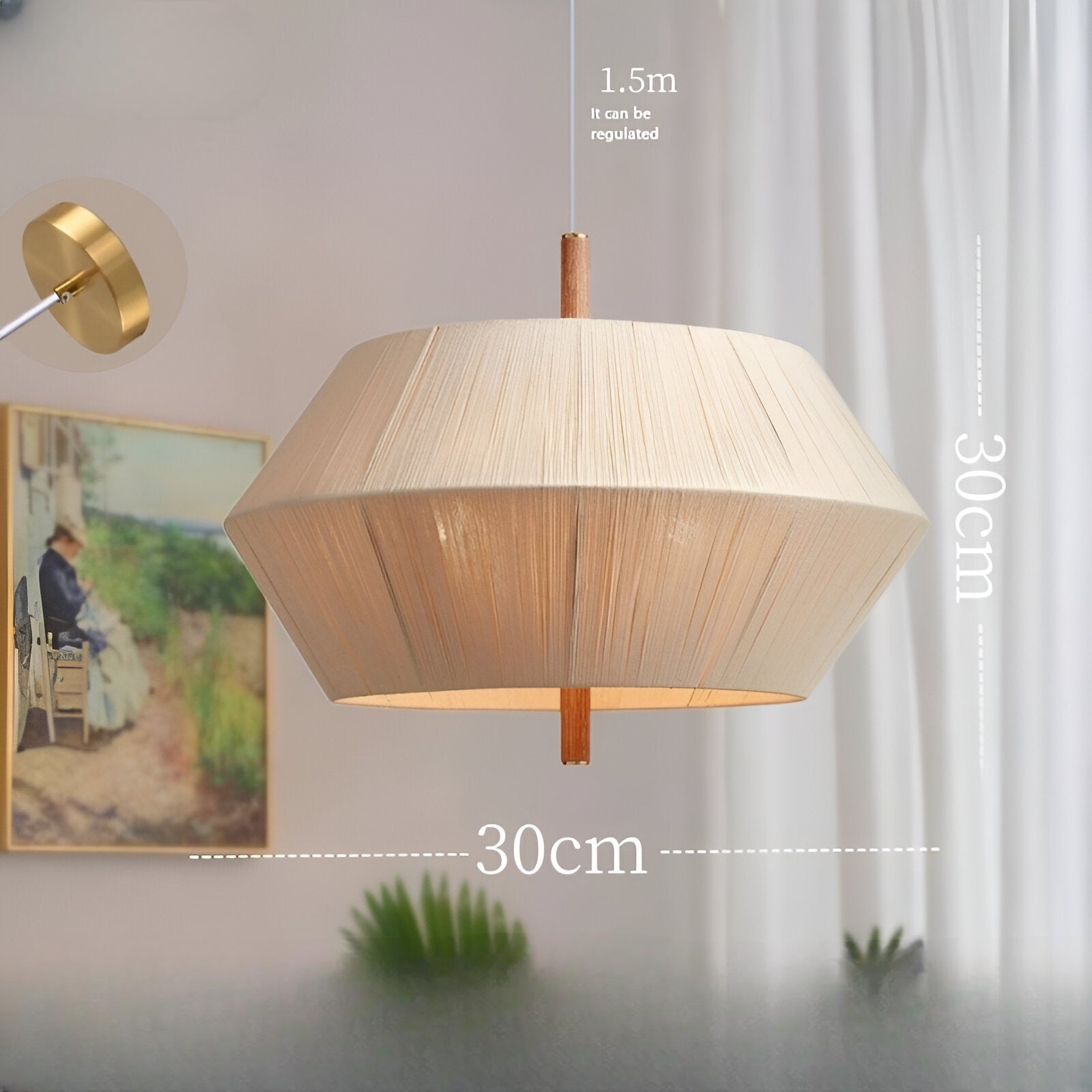 Japandi Totora Rope Wrapped Oak Pendant Light