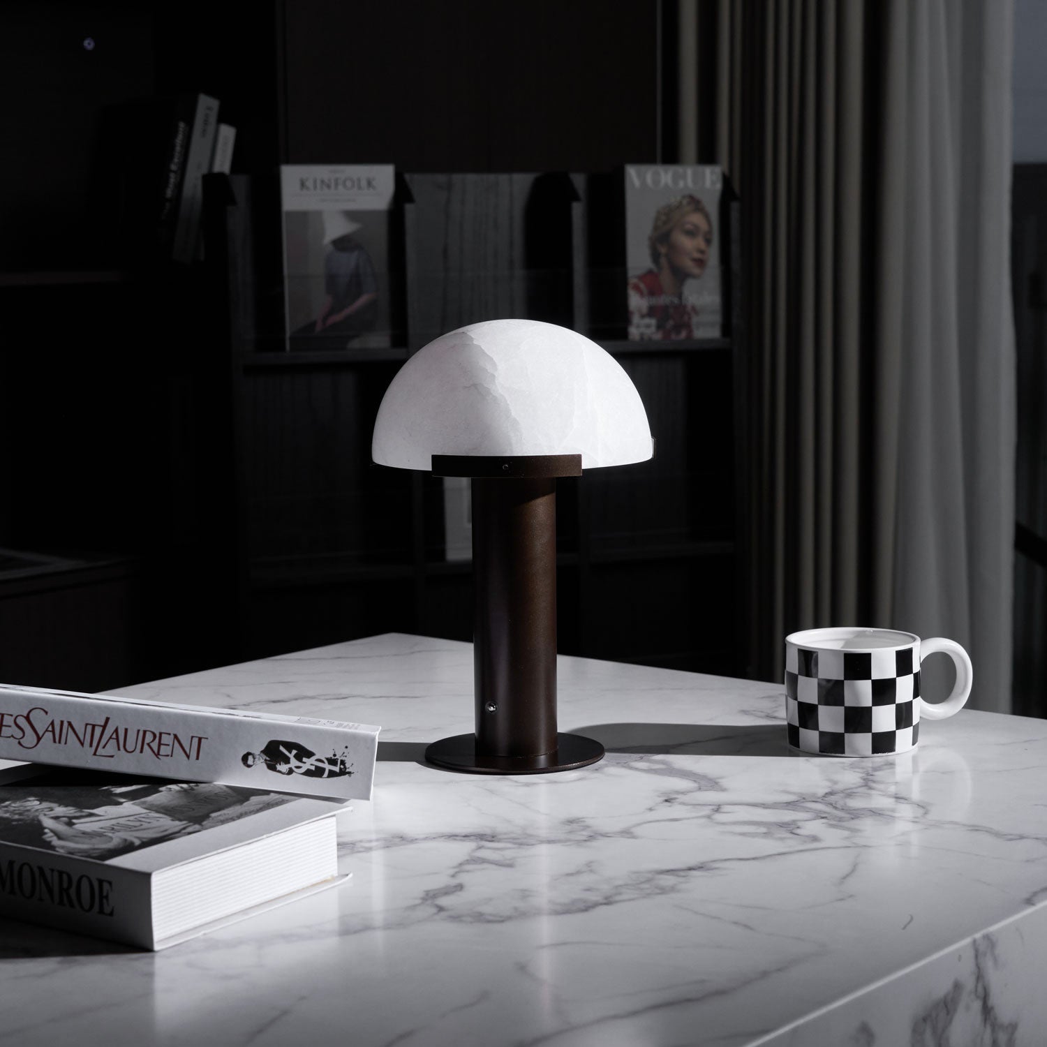 Luminous Veil Alabaster Bronze Table Lamp