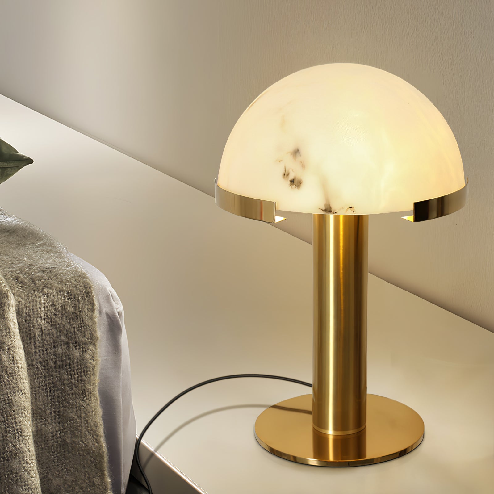 Luminous Veil Alabaster Bronze Table Lamp