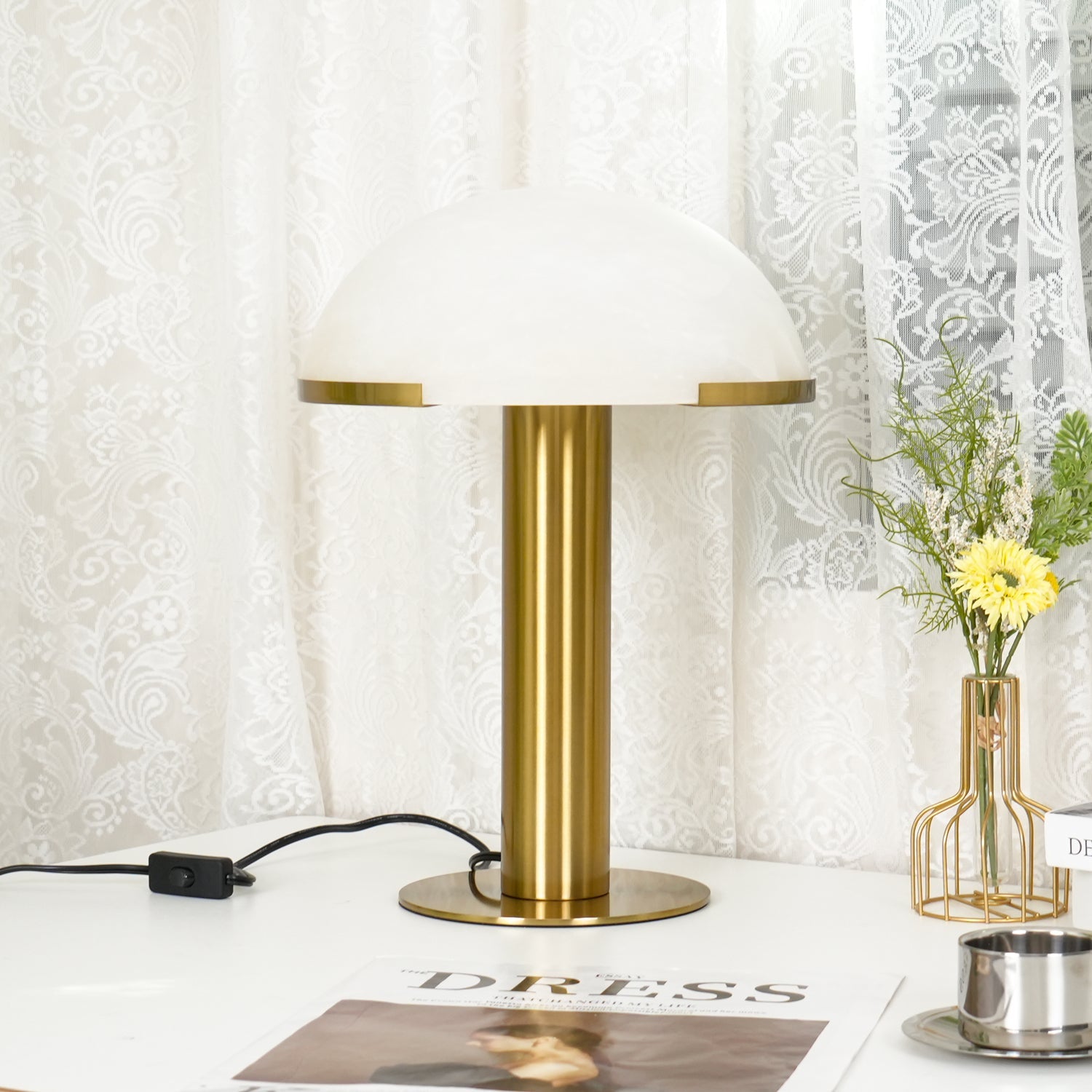Luminous Veil Alabaster Bronze Table Lamp