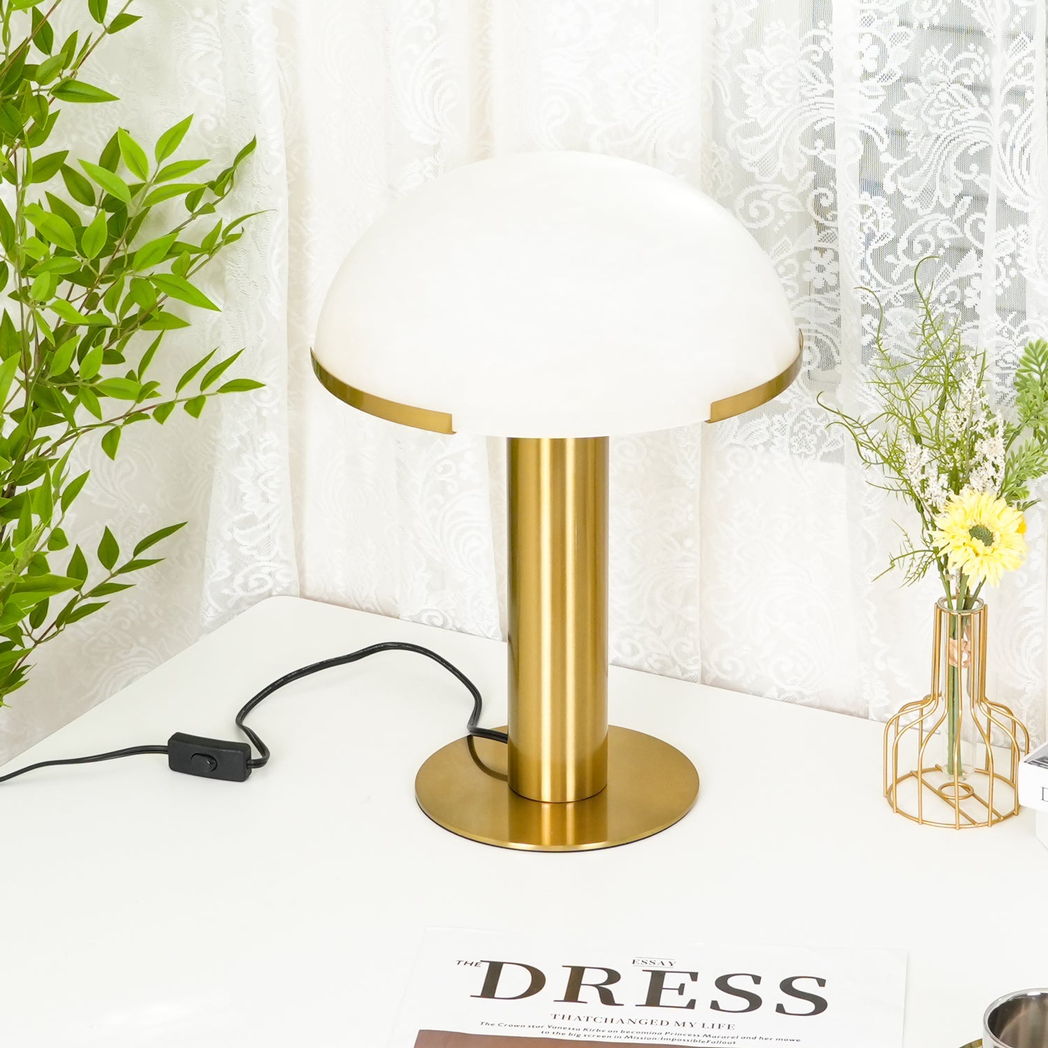 Luminous Veil Alabaster Bronze Table Lamp