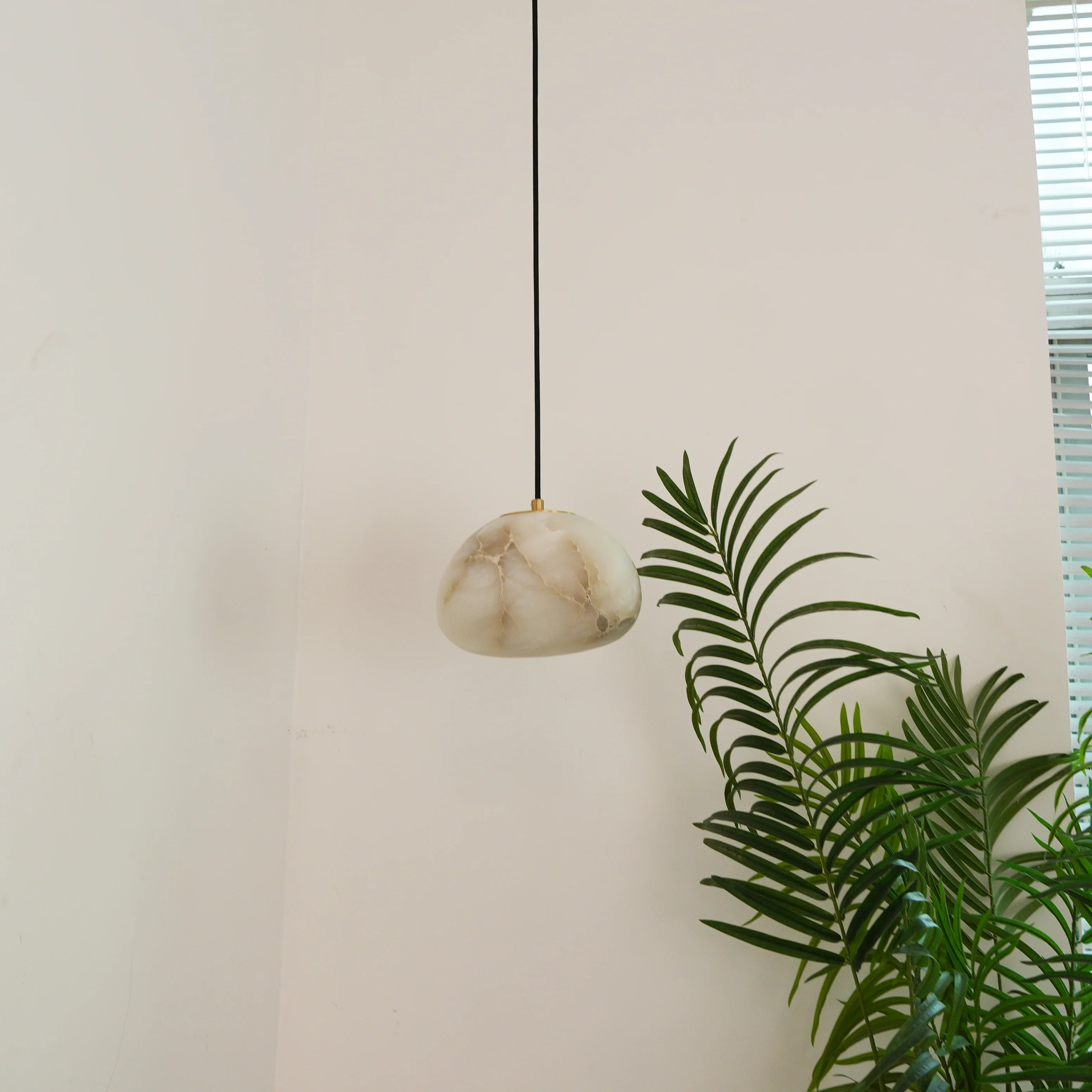 Living Sculpture Alabaster Brass Pendant Light