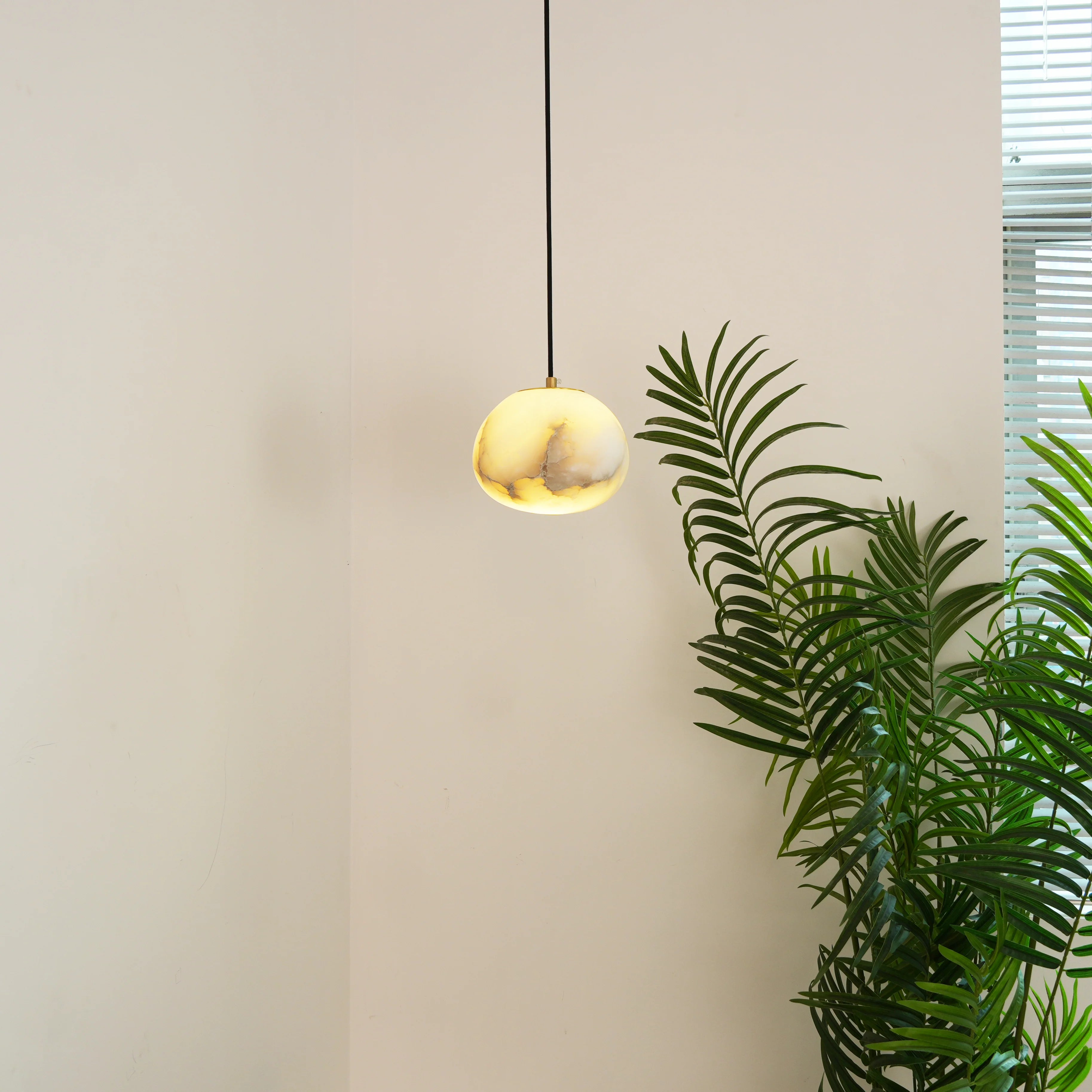 Living Sculpture Alabaster Brass Pendant Light
