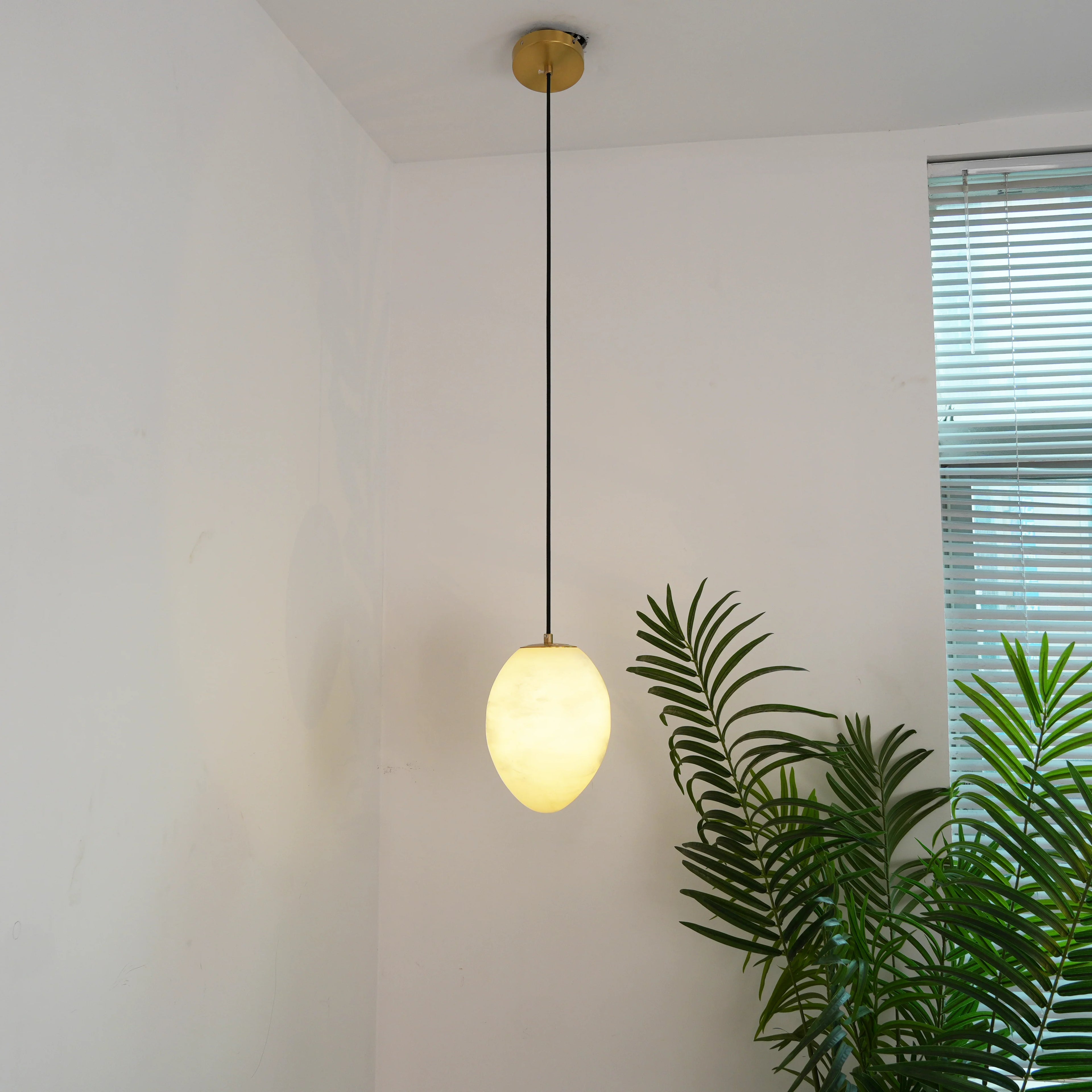 Living Sculpture Alabaster Brass Pendant Light