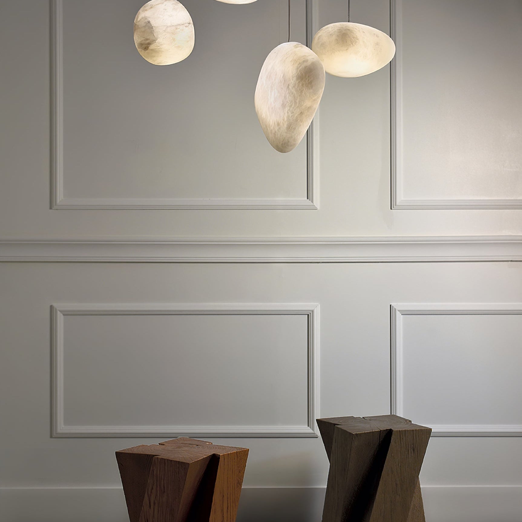 Living Sculpture Alabaster Brass Pendant Light