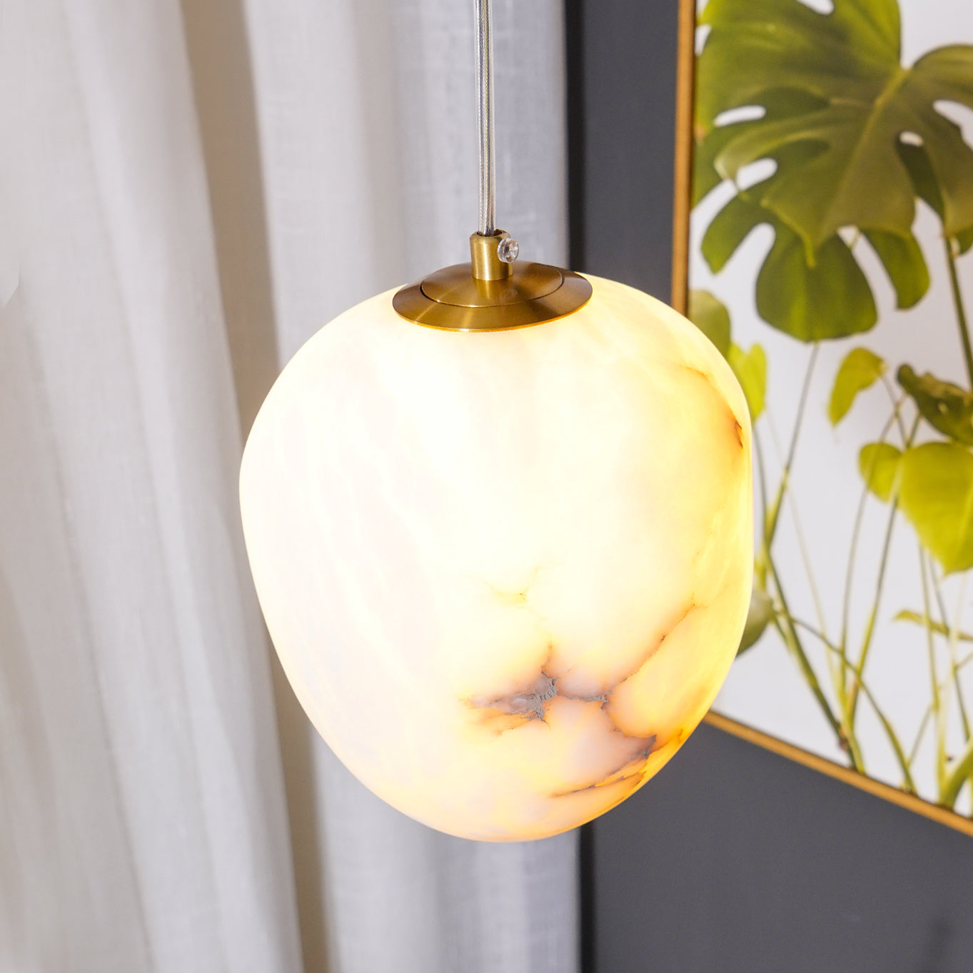 Living Sculpture Alabaster Brass Pendant Light