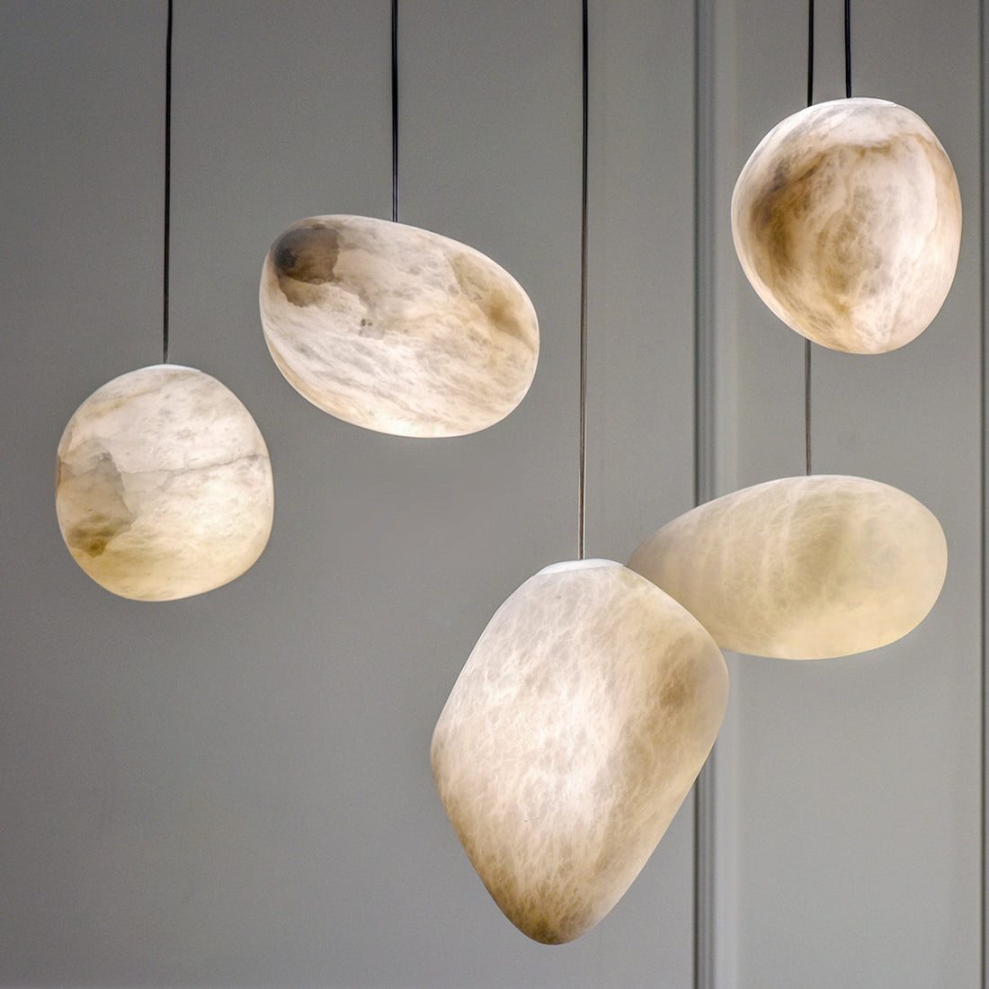 Living Sculpture Alabaster Brass Pendant Light