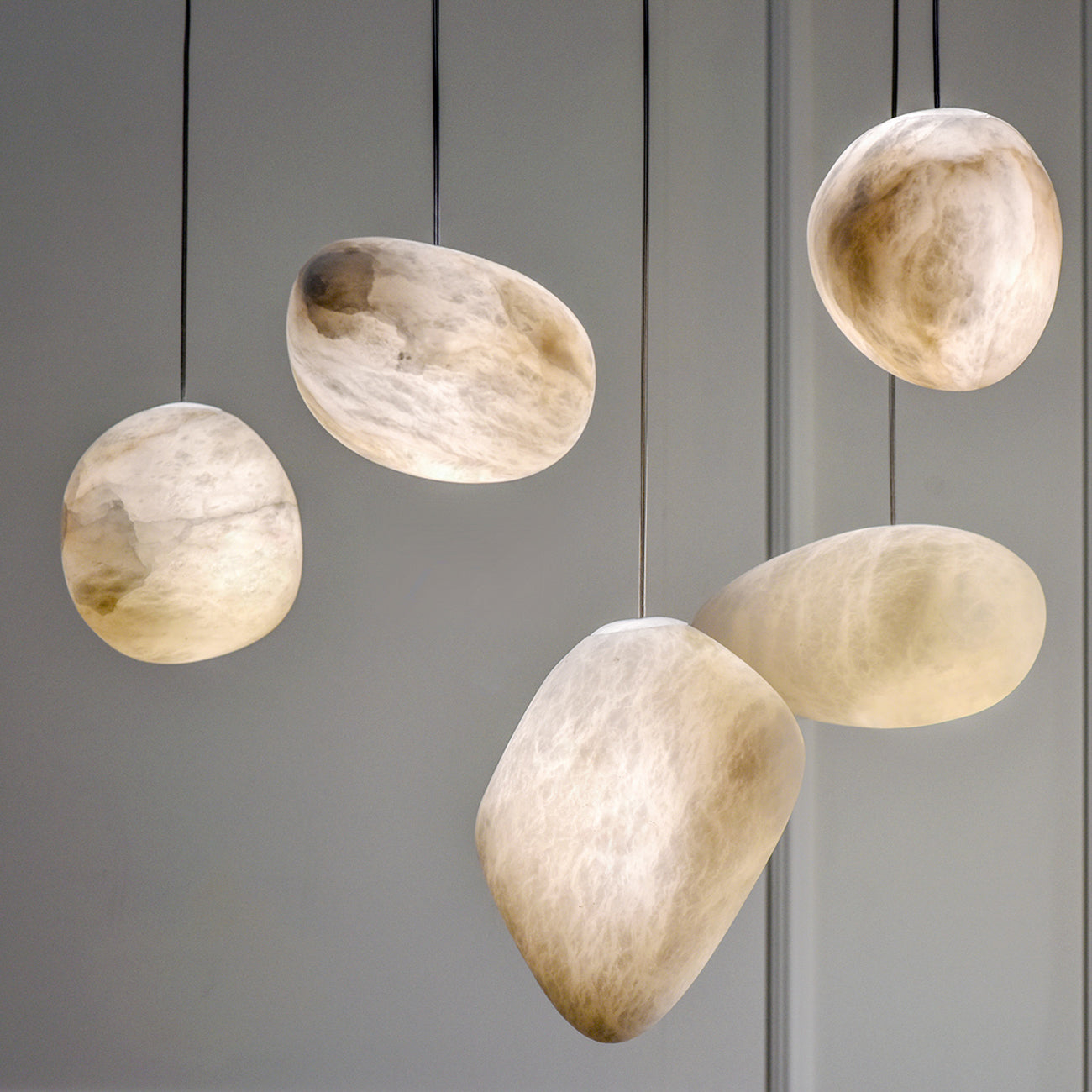 Living Sculpture Alabaster Brass Pendant Light