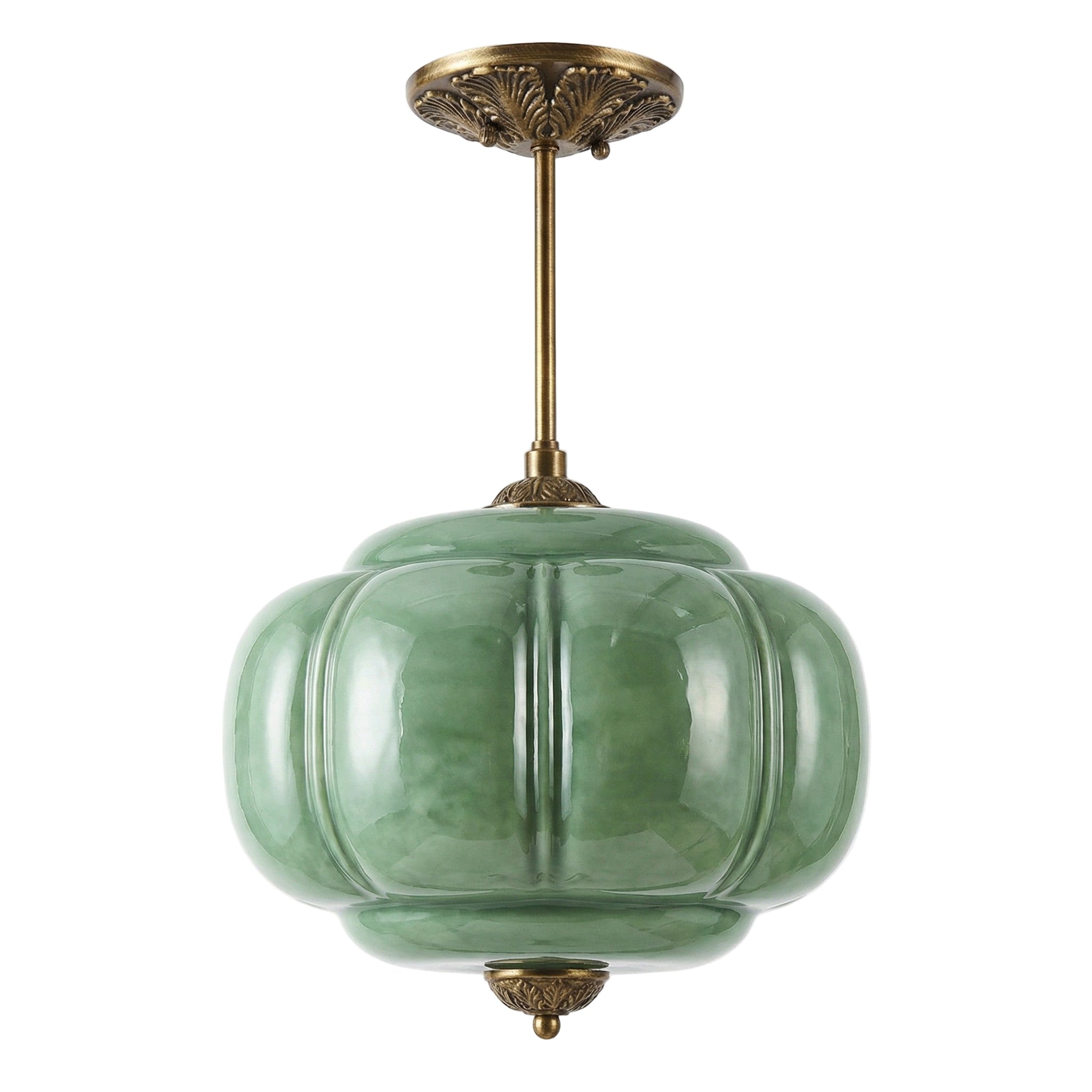 Ophelia Antique Brass Green Glass Pendant Light
