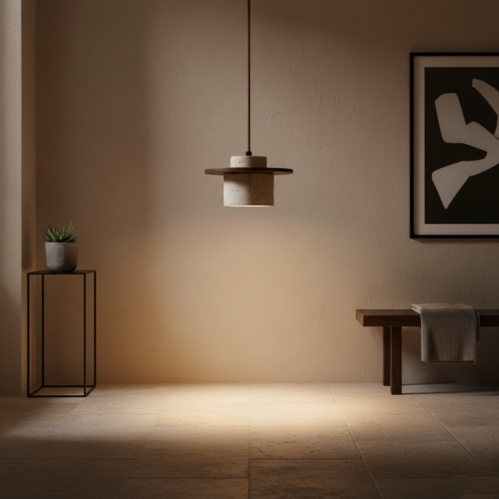 Japanese Style Vintage Travertine Pendant Light