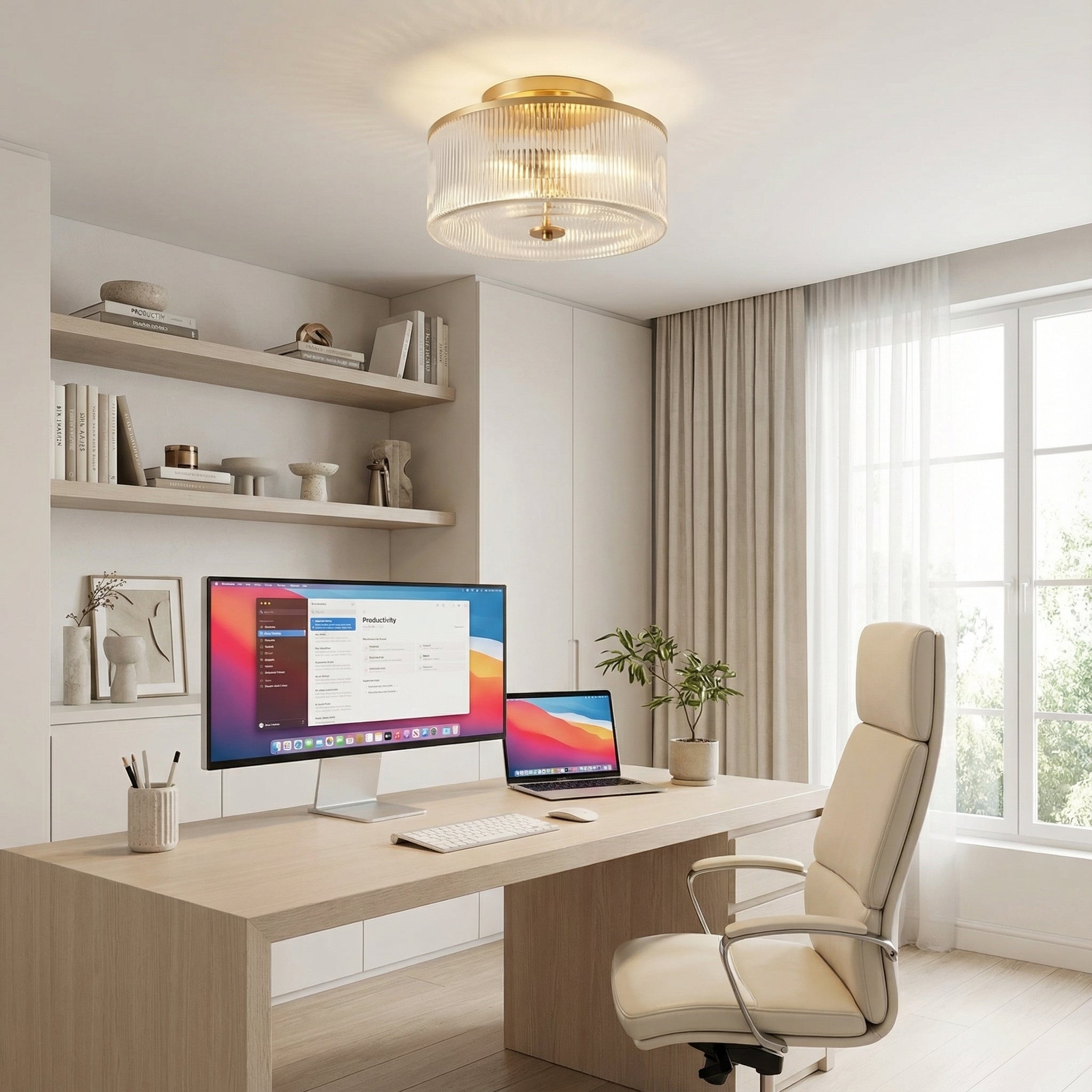 Lorienne Farmhouse Striped Glass Ceiling Light