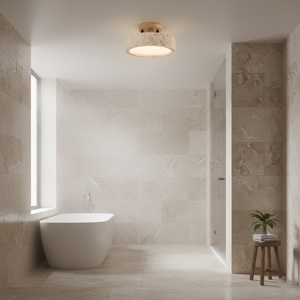 Lampada da soffitto rotonda gialla in travertino a spettro completo