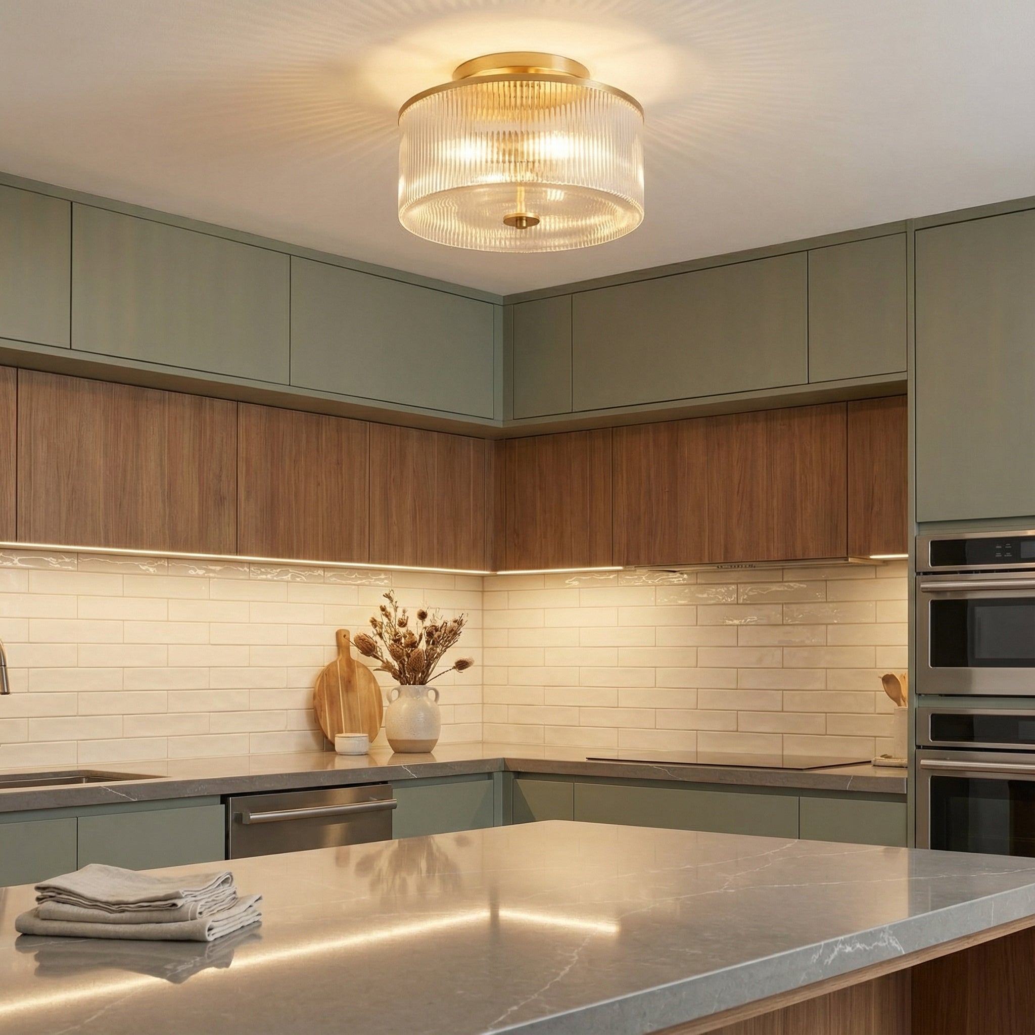 Lorienne Farmhouse Striped Glass Ceiling Light