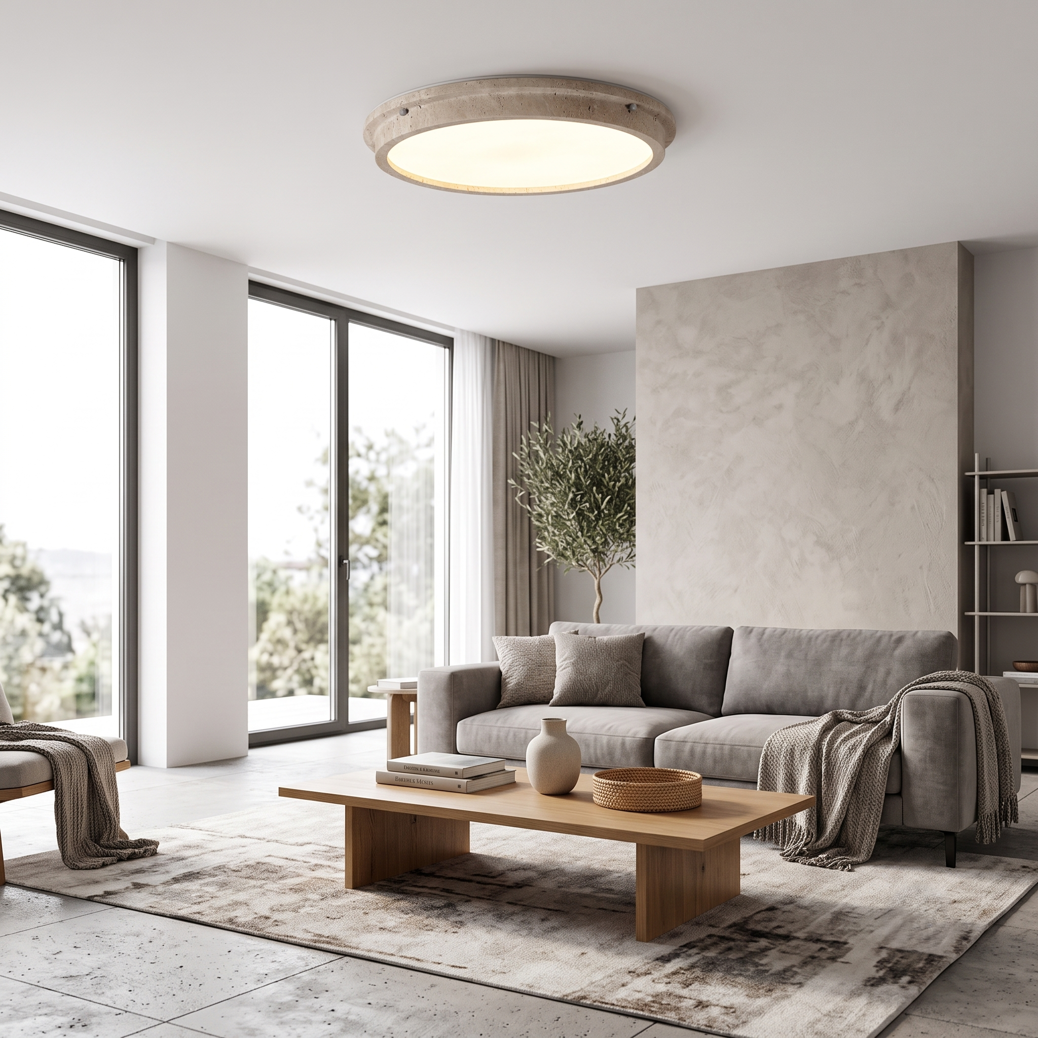 Solana Modern Travertine Ceiling Light