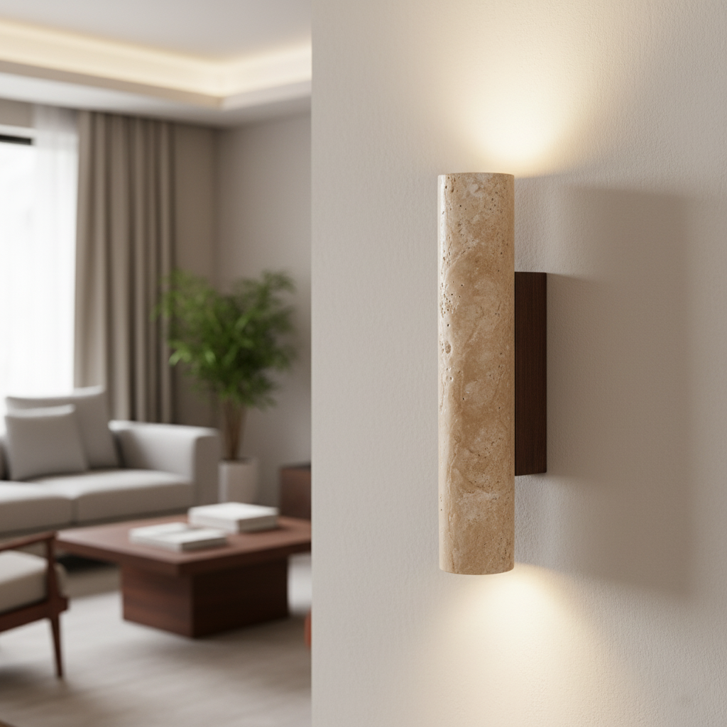 Japandi Tube Travertine Stone Minimalist Wall Light