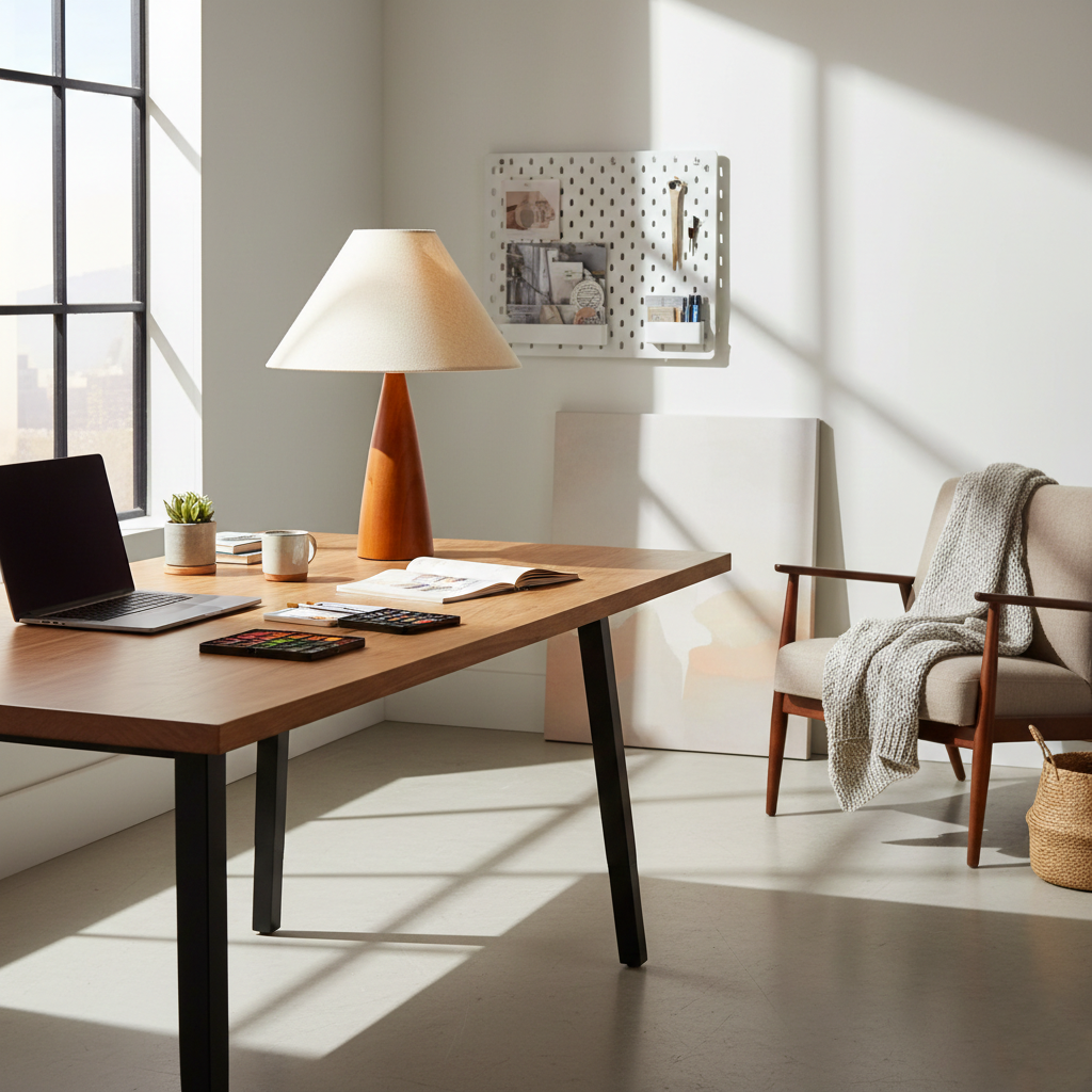 Lampe de table en bois massif rétro original