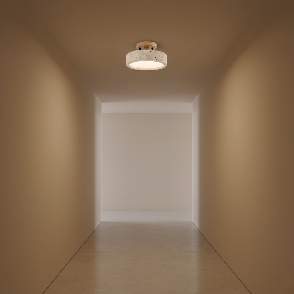 Lampada da soffitto rotonda gialla in travertino a spettro completo