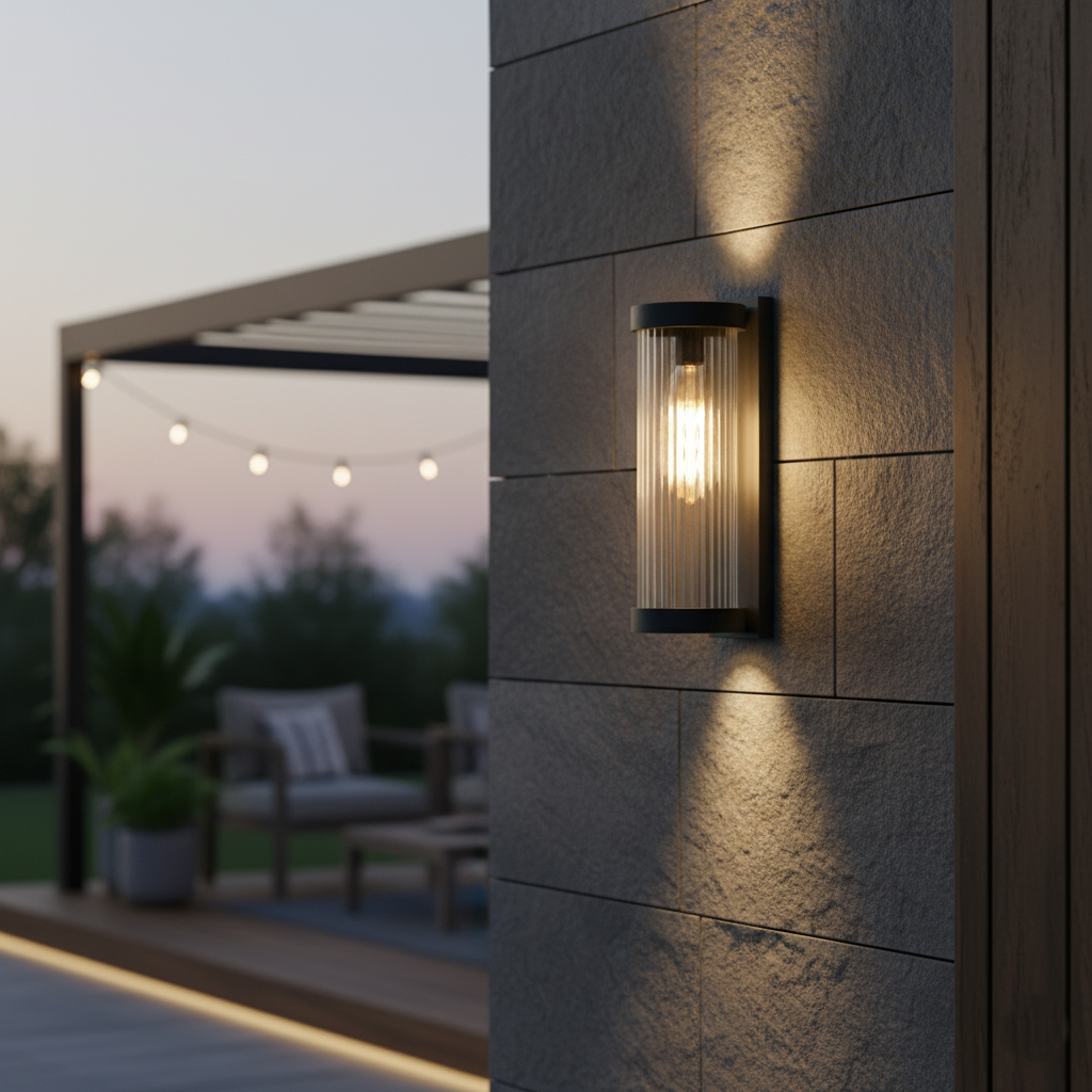Moderne Cilindrische Metaal & Glas Buiten Solar IP65 Waterdichte Buitenlamp