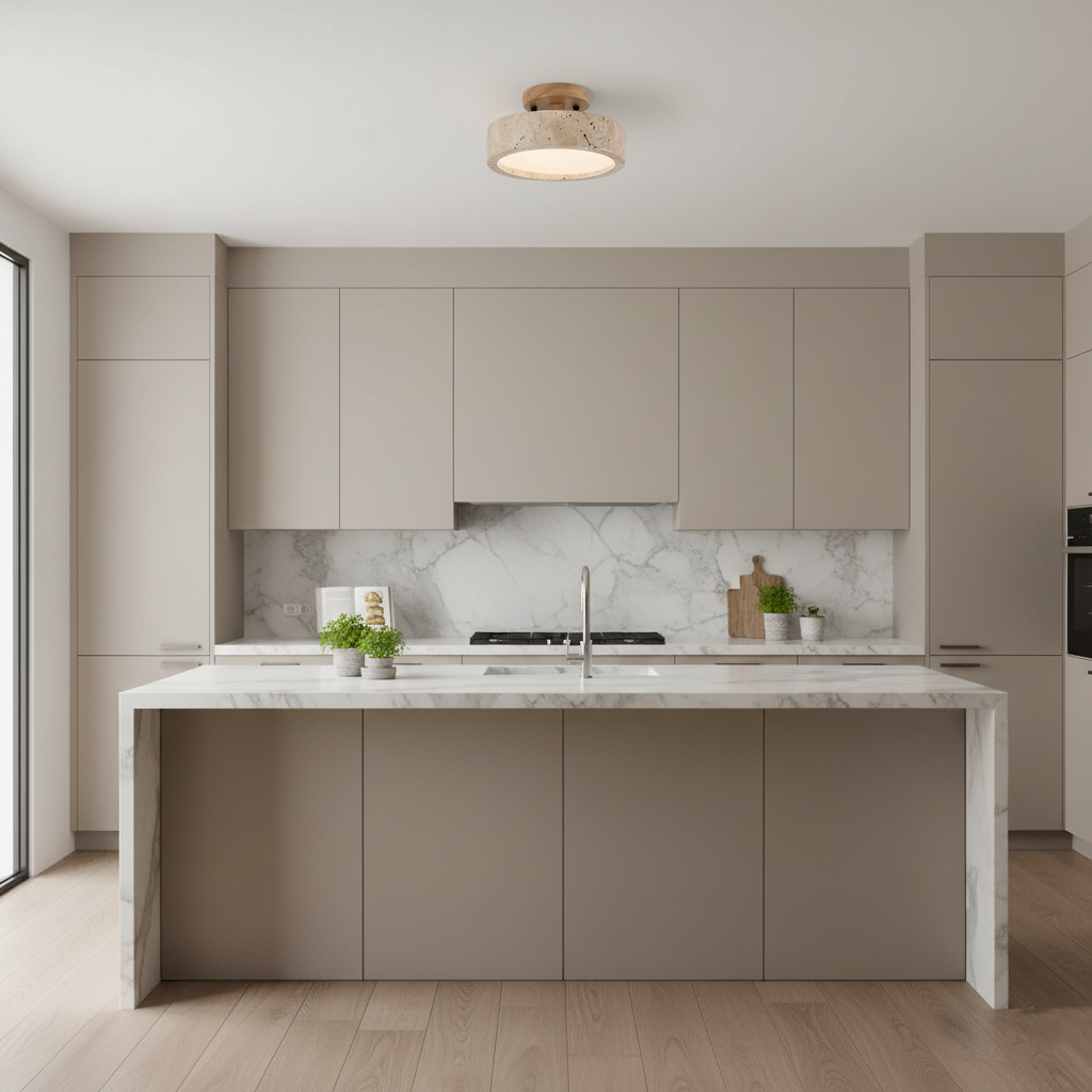 Lampada da soffitto rotonda gialla in travertino a spettro completo