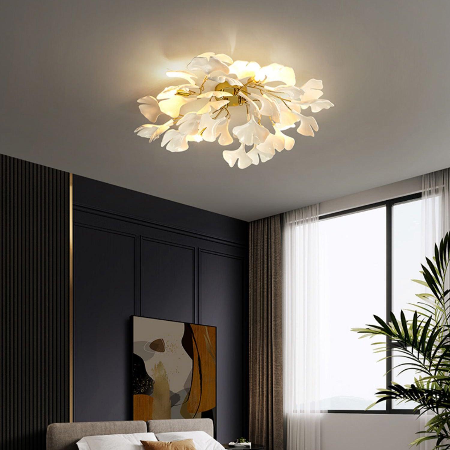The Whispering Gingko Japandi Iron Ceramic Ceiling Light