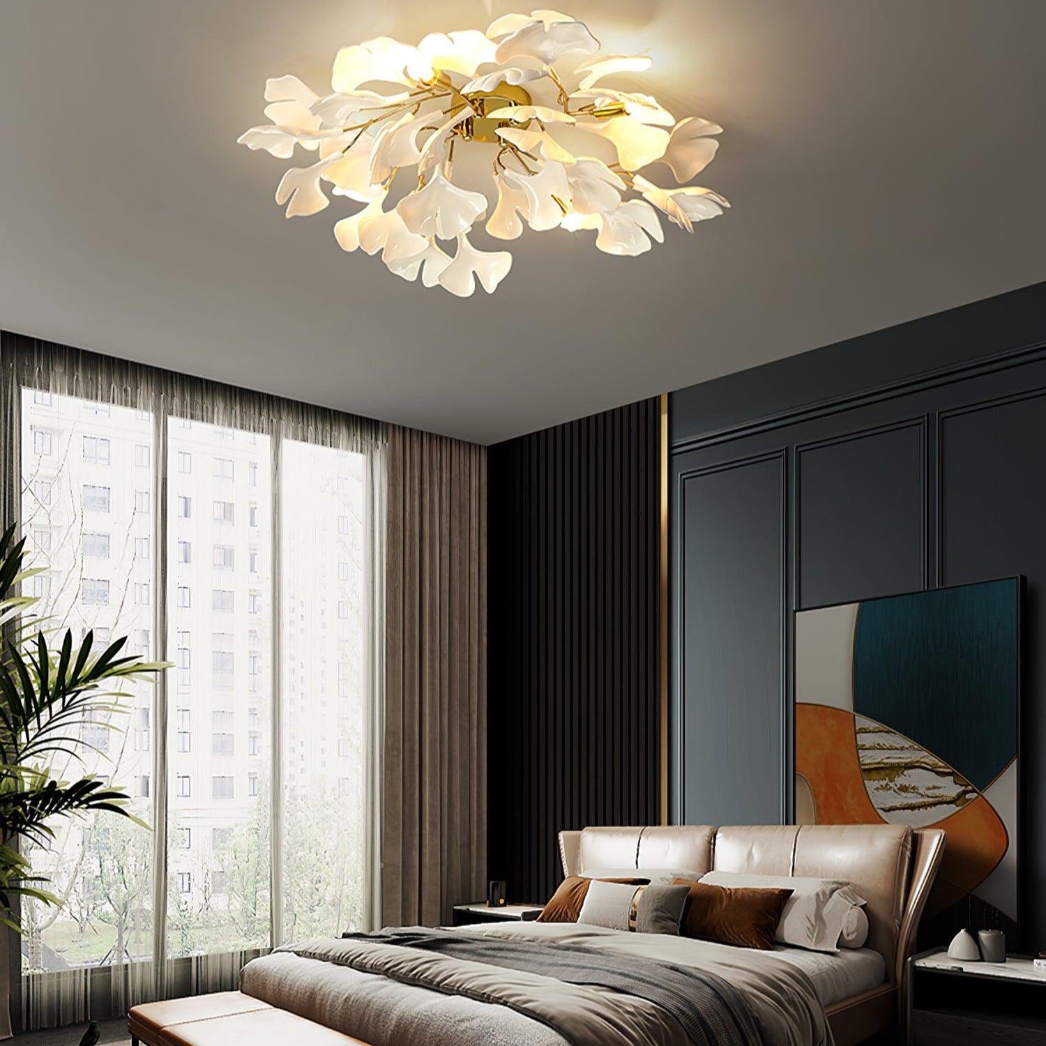 The Whispering Gingko Japandi Iron Ceramic Ceiling Light