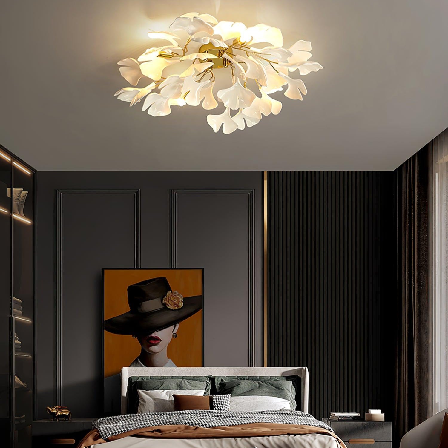 The Whispering Gingko Japandi Iron Ceramic Ceiling Light