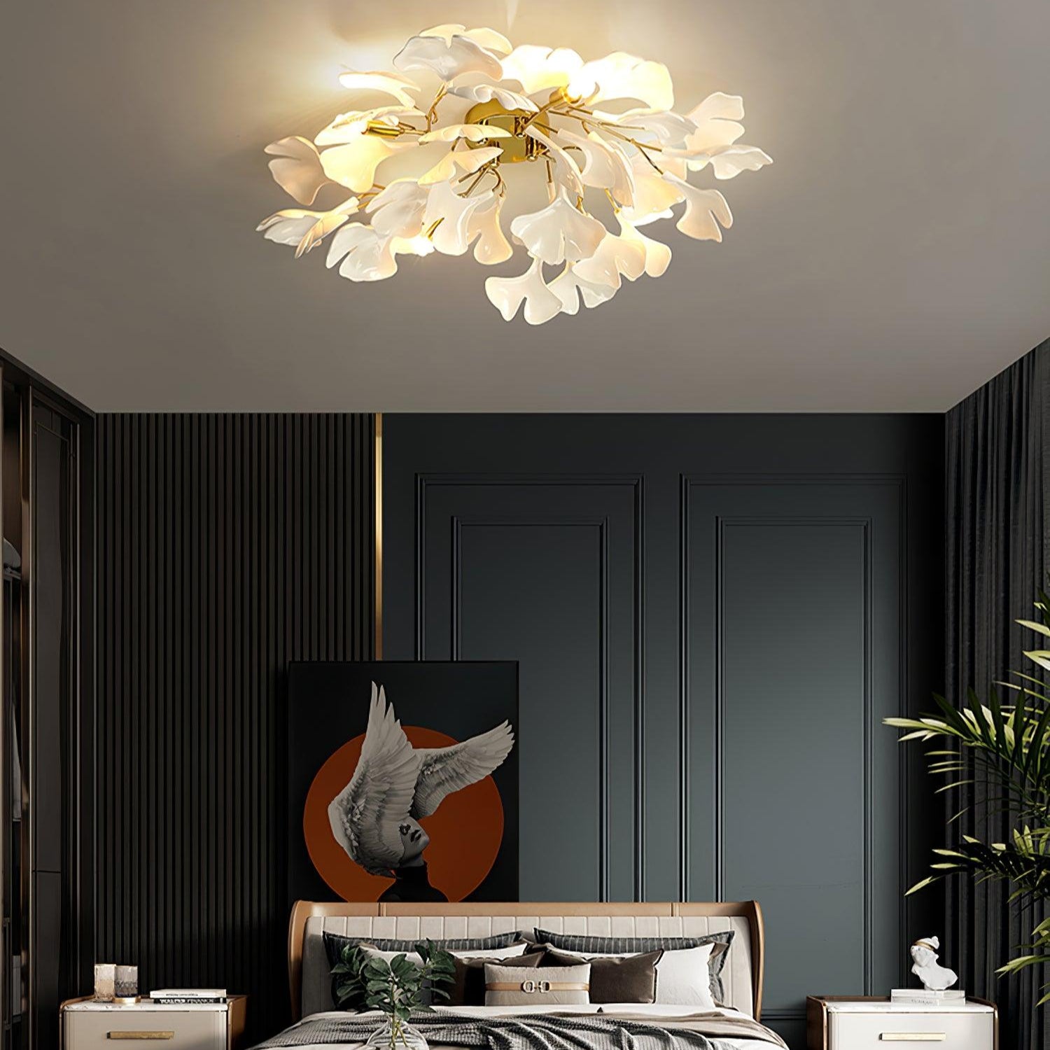 The Whispering Gingko Japandi Iron Ceramic Ceiling Light