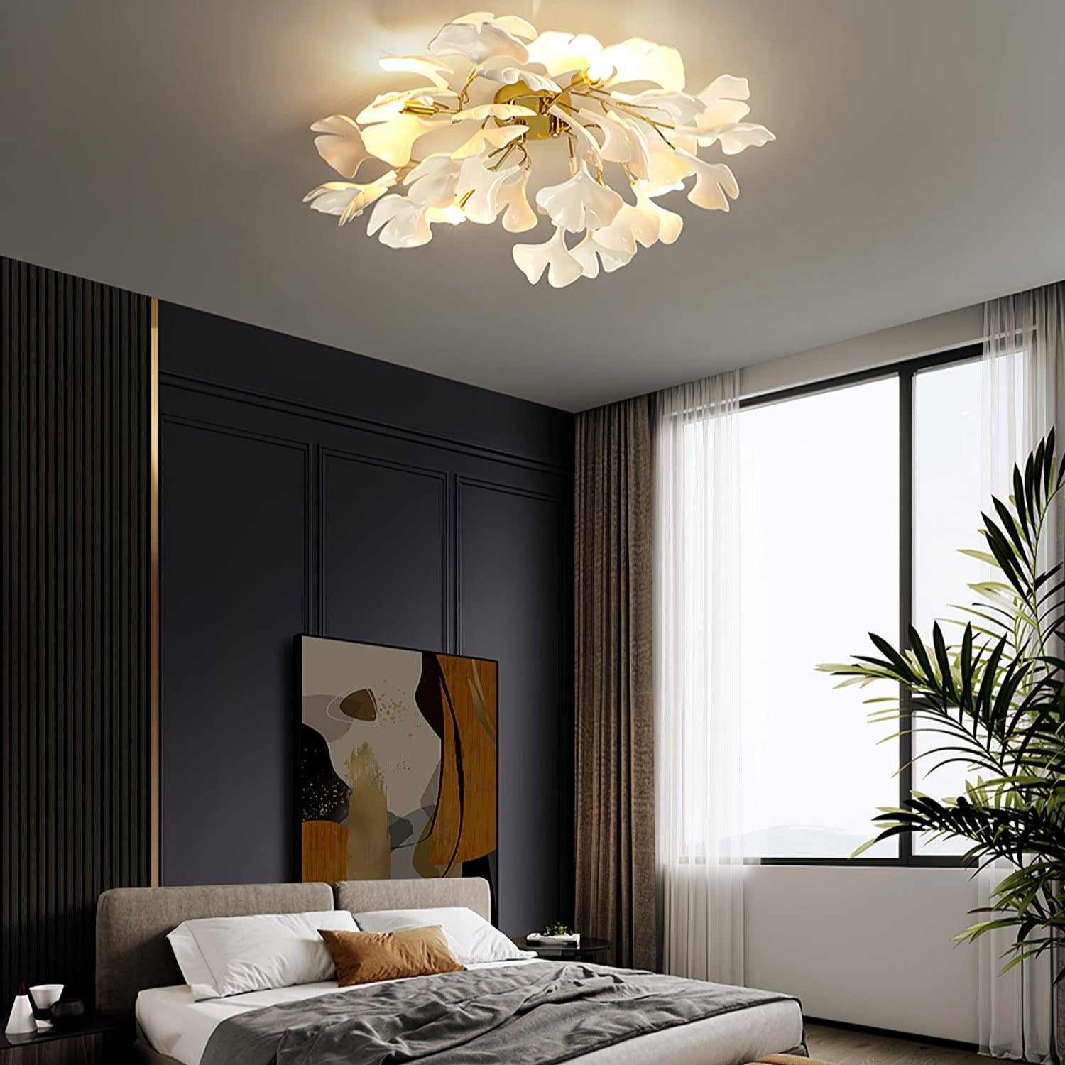 The Whispering Gingko Japandi Iron Ceramic Ceiling Light