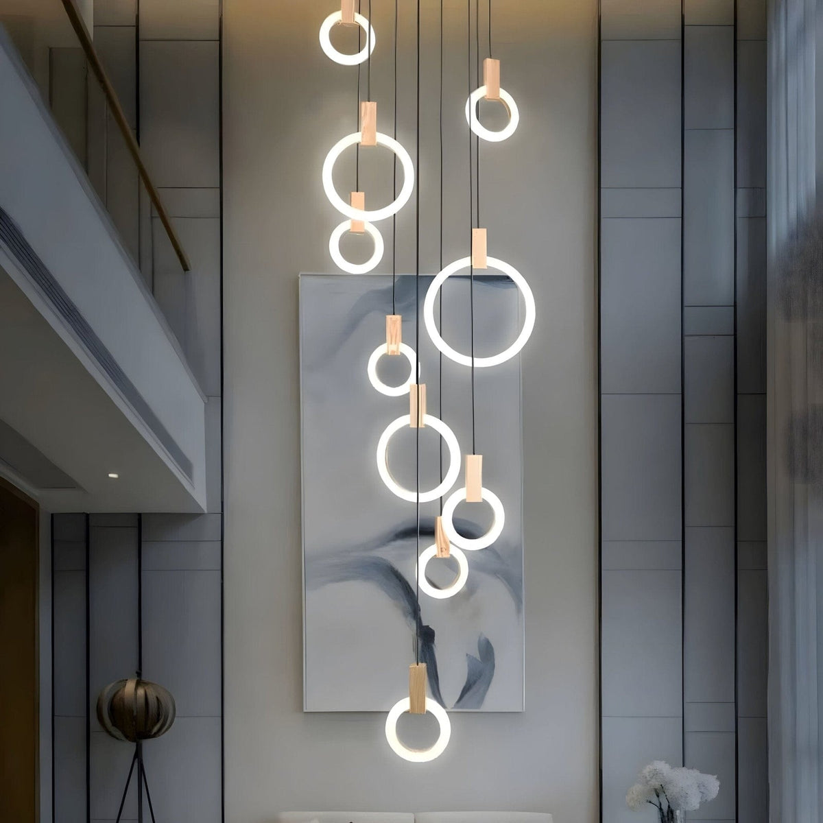 Ylva ring chandelier in a stairwell