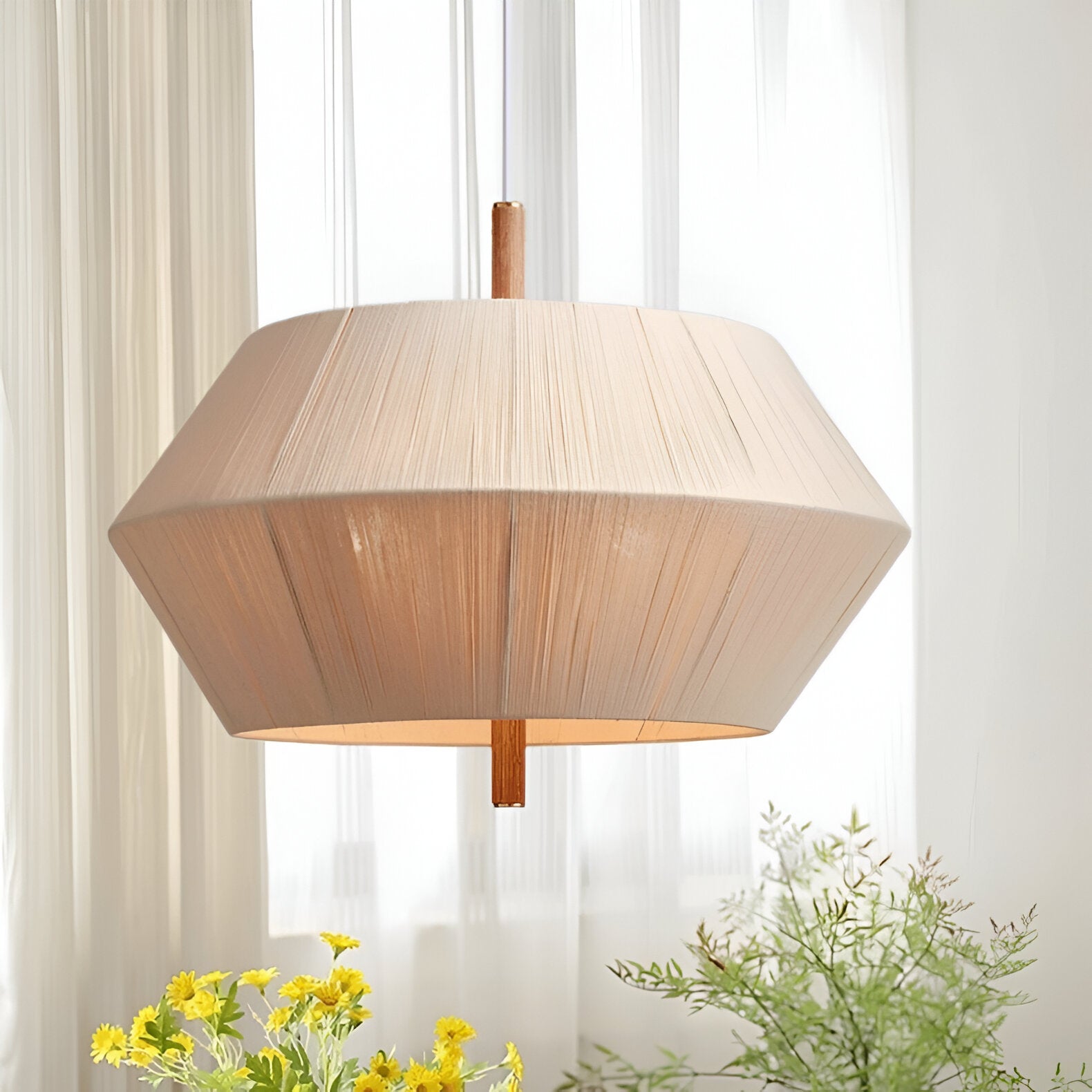 Japandi Totora Rope Wrapped Oak Pendant Light