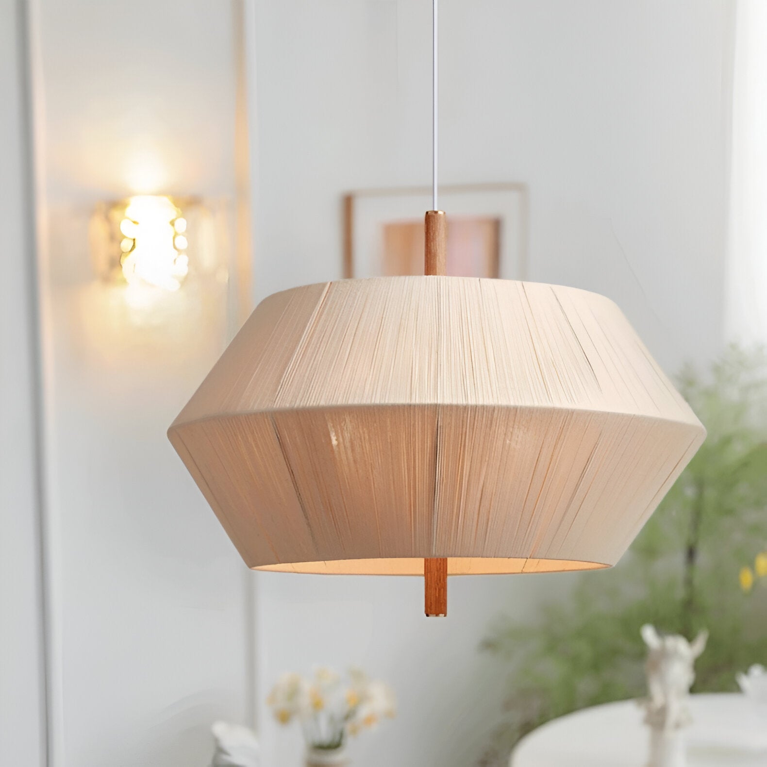 Japandi Totora Rope Wrapped Oak Pendant Light