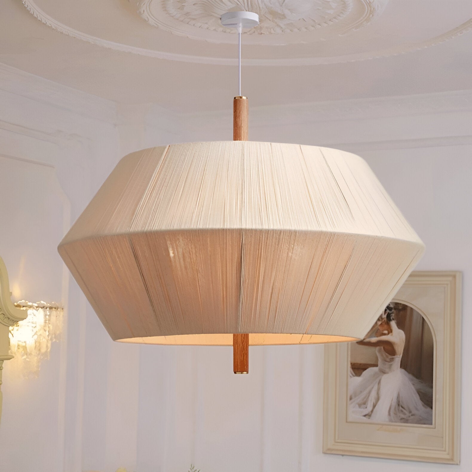 Japandi Totora Rope Wrapped Oak Pendant Light