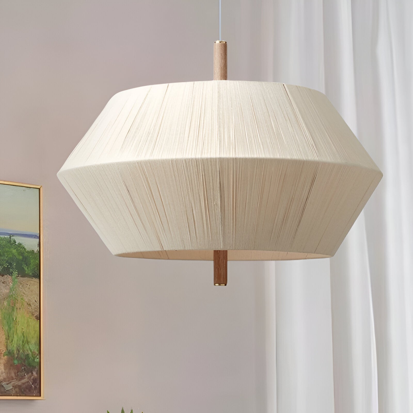 Japandi Totora Rope Wrapped Oak Pendant Light