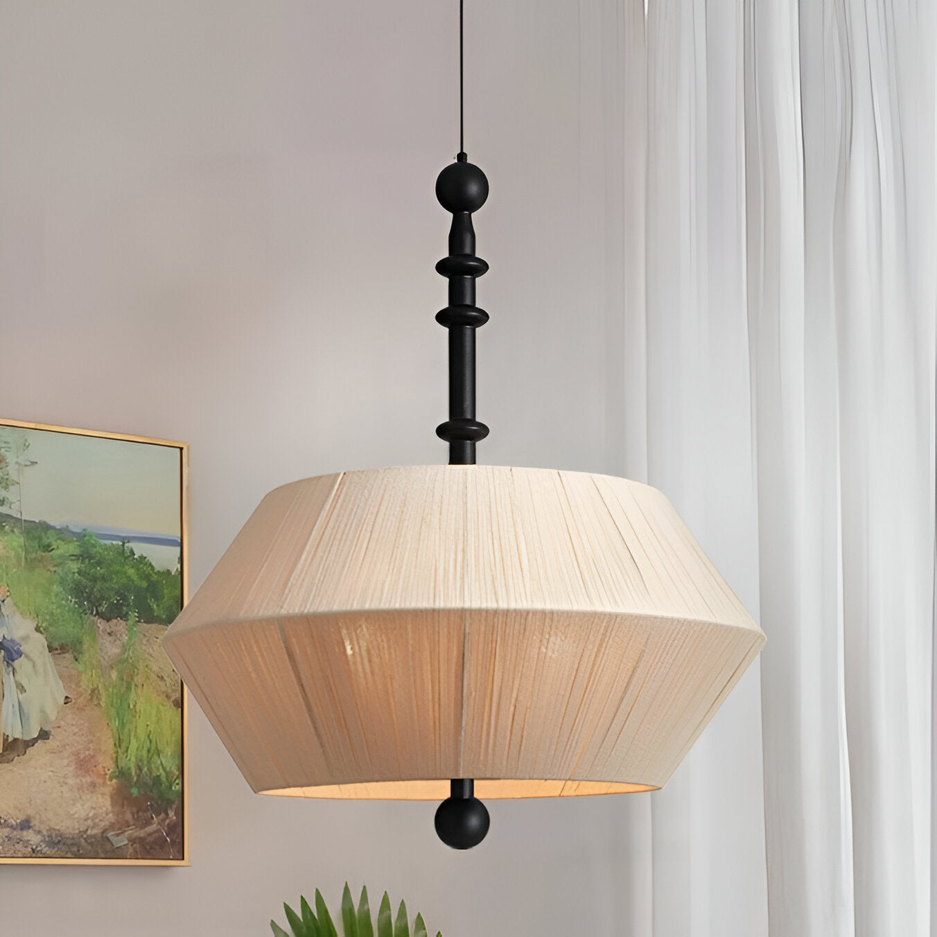 Japandi Totora Rope Wrapped Oak Pendant Light