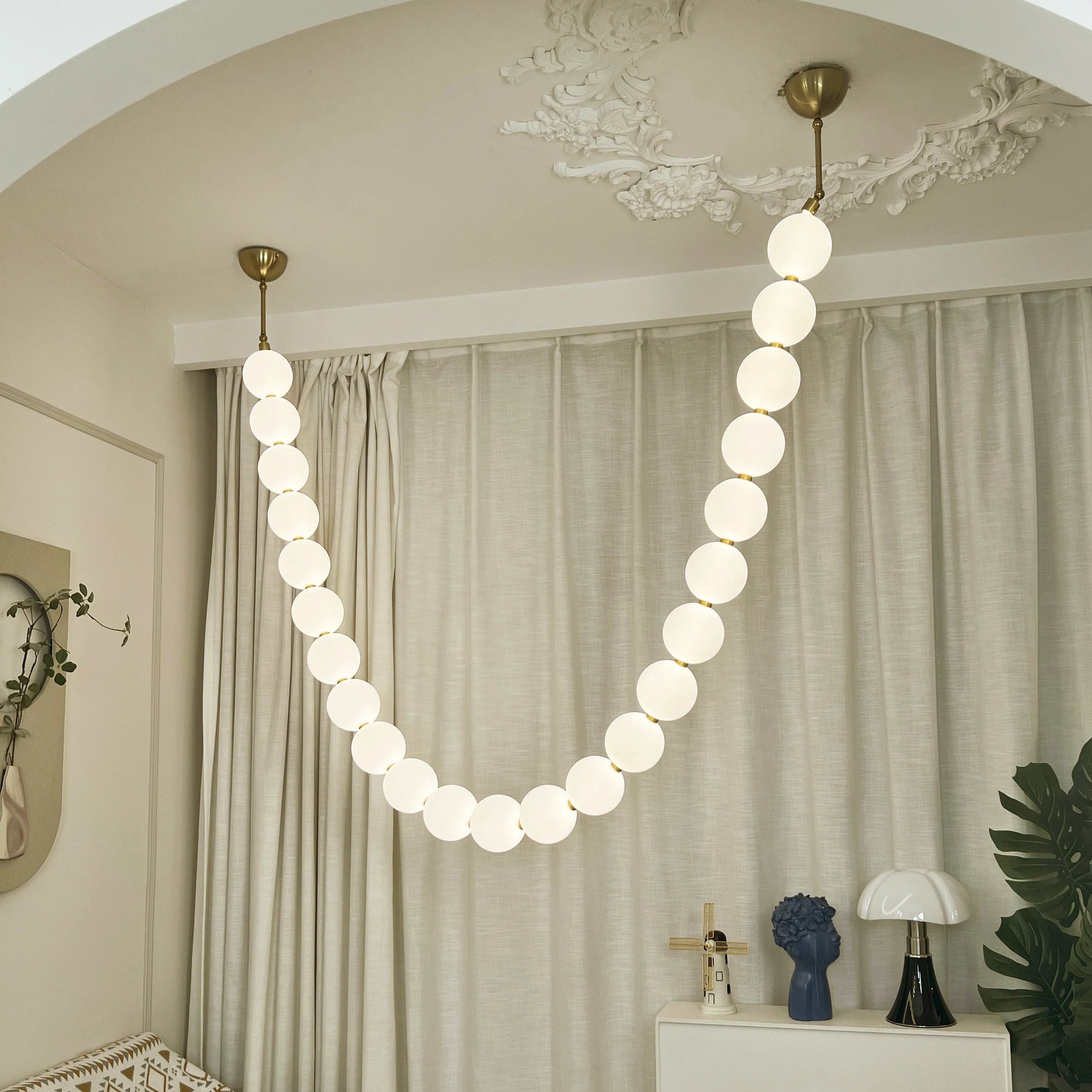 Pearl Necklace Japandi Acrylic Brass Chandelier