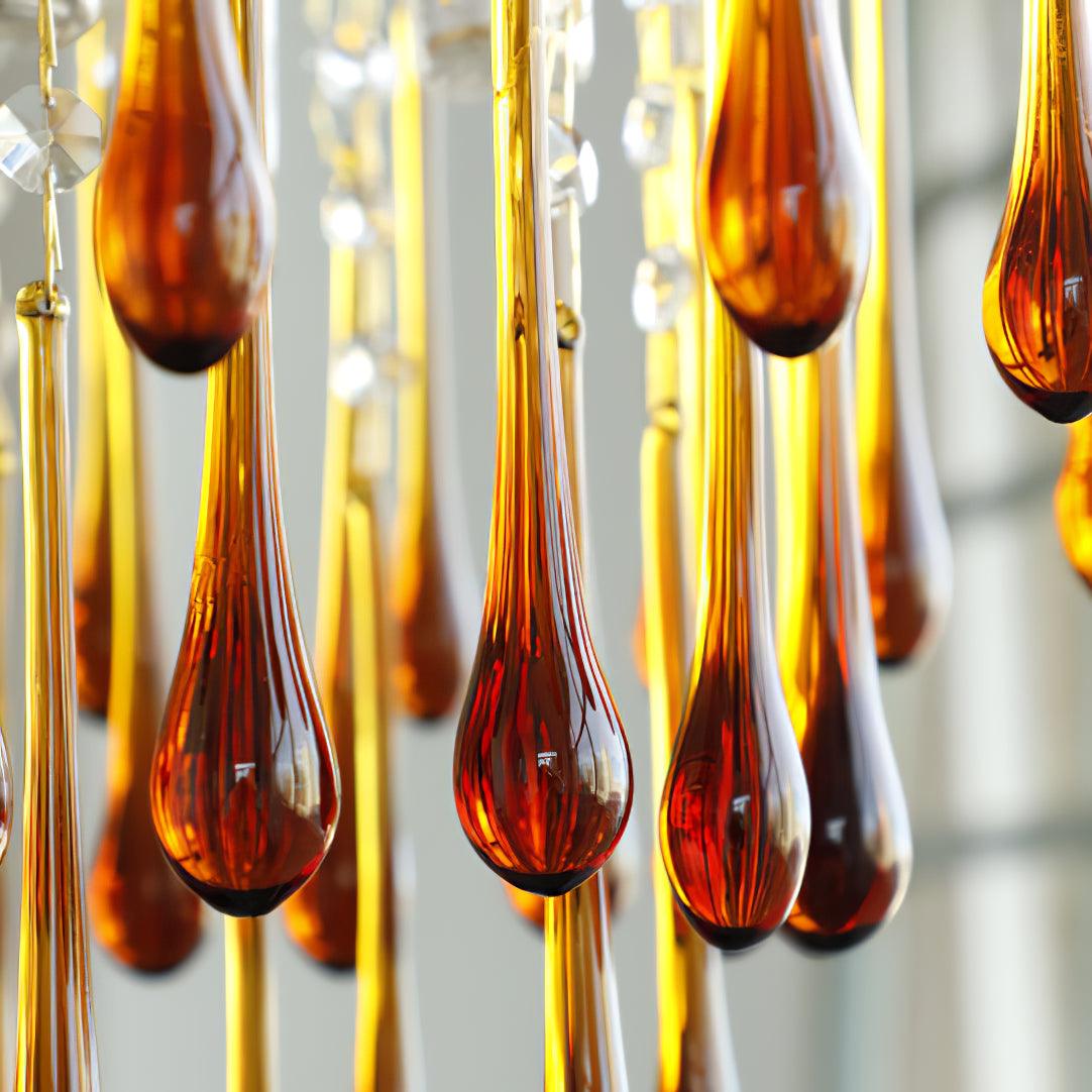 Teardrop Waterfall Crystal Glass Brass Chandelier