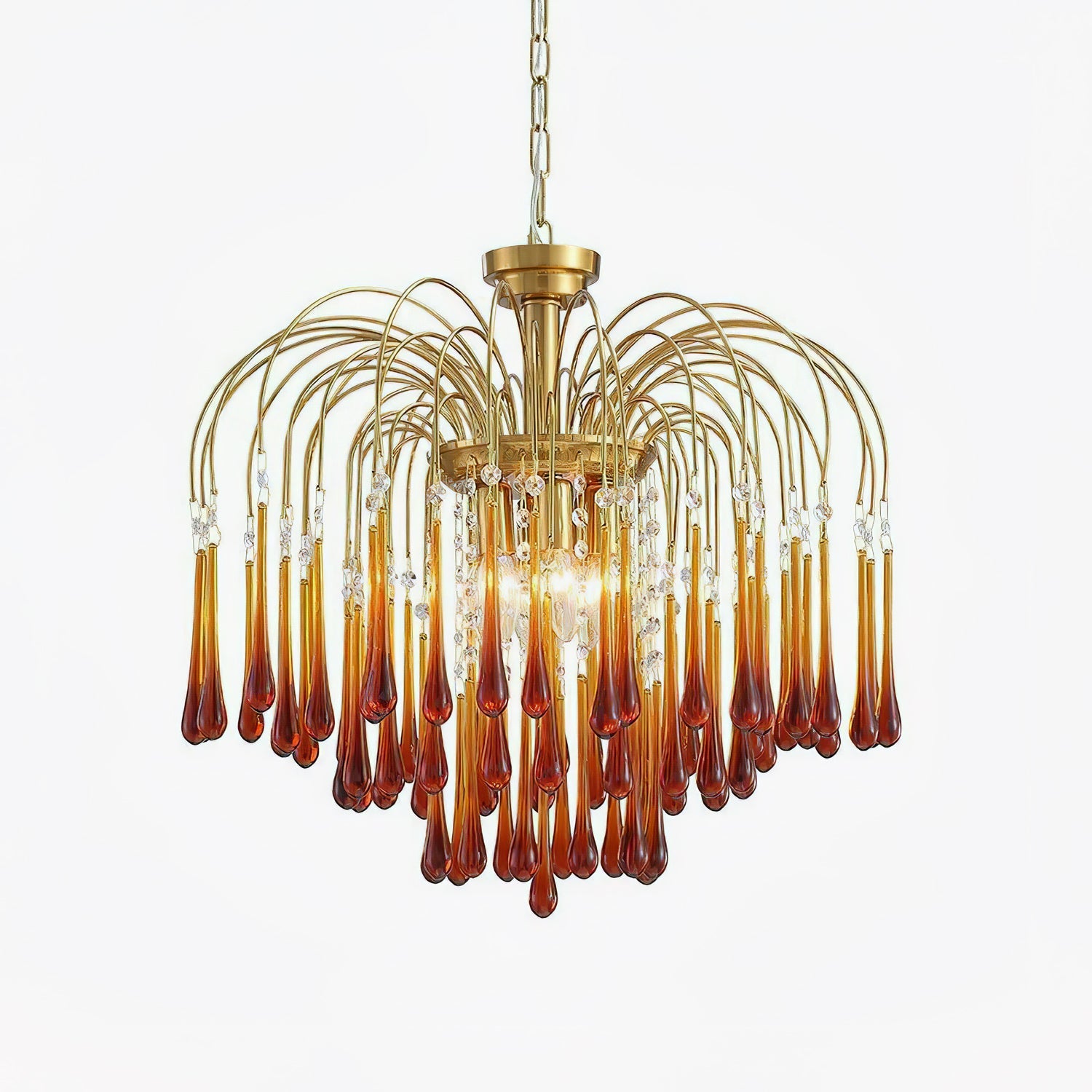Teardrop Waterfall Crystal Glass Brass Chandelier