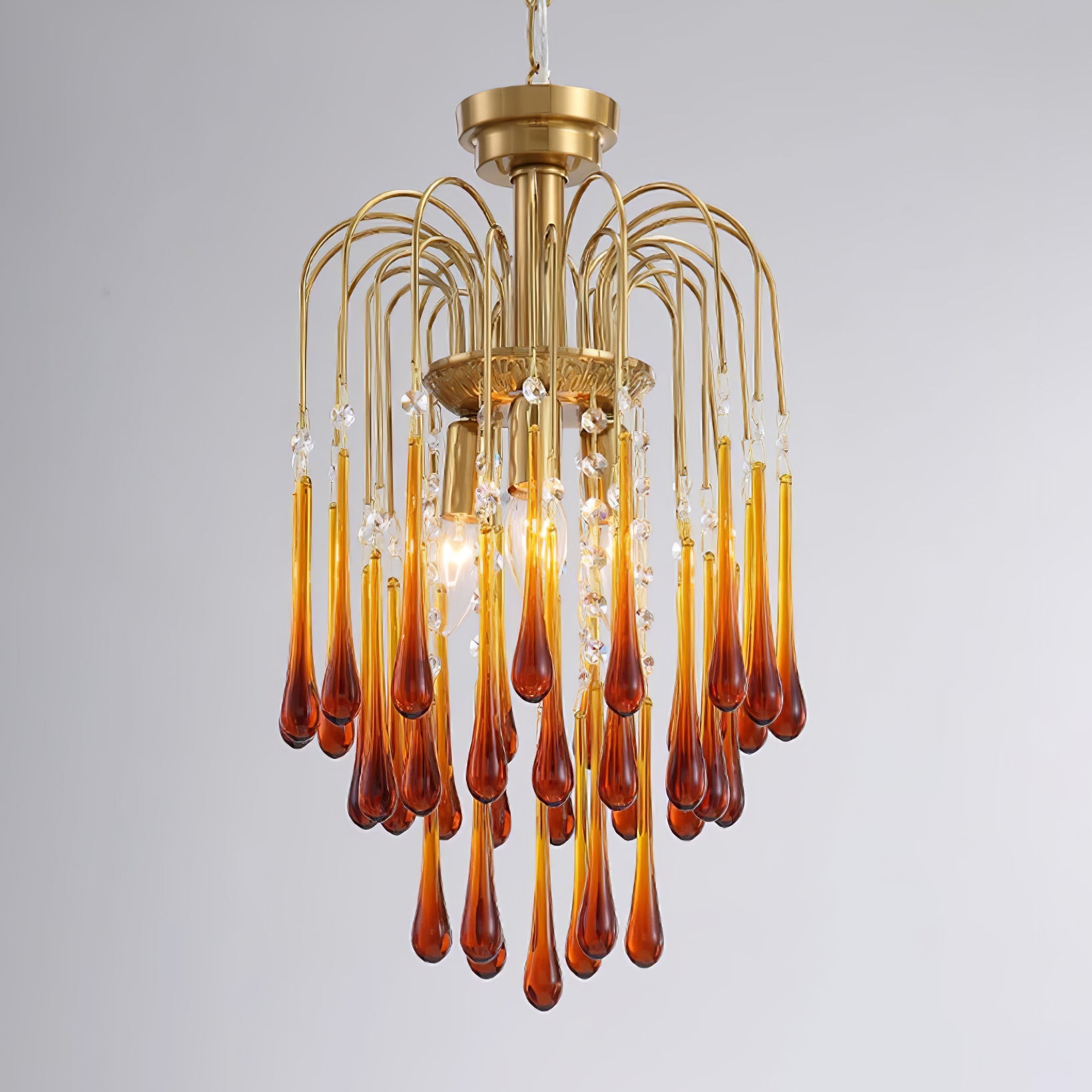 Teardrop Waterfall Crystal Glass Brass Chandelier