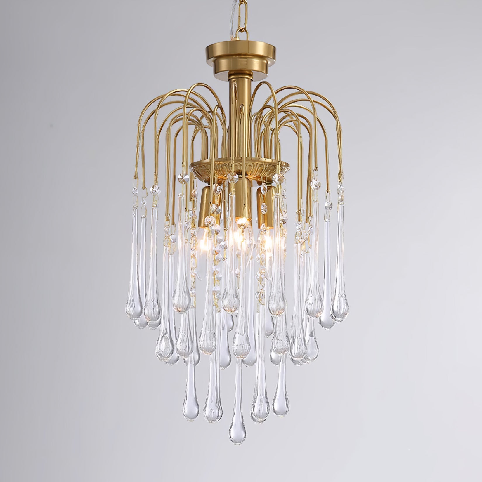 Teardrop Waterfall Crystal Glass Brass Chandelier