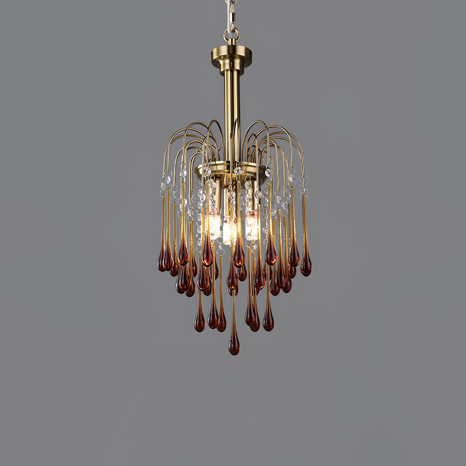 Teardrop Waterfall Crystal Glass Brass Chandelier