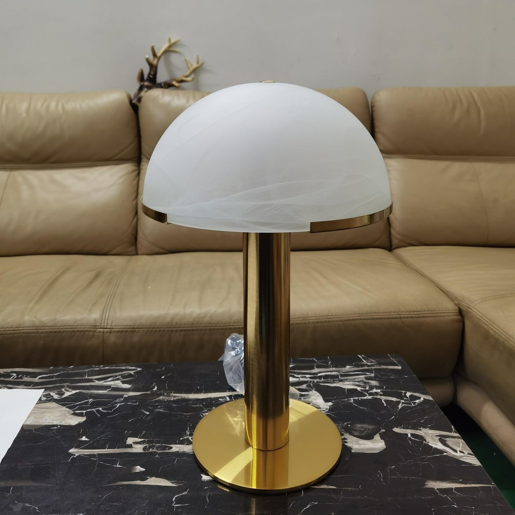 Luminous Veil Alabaster Bronze Table Lamp