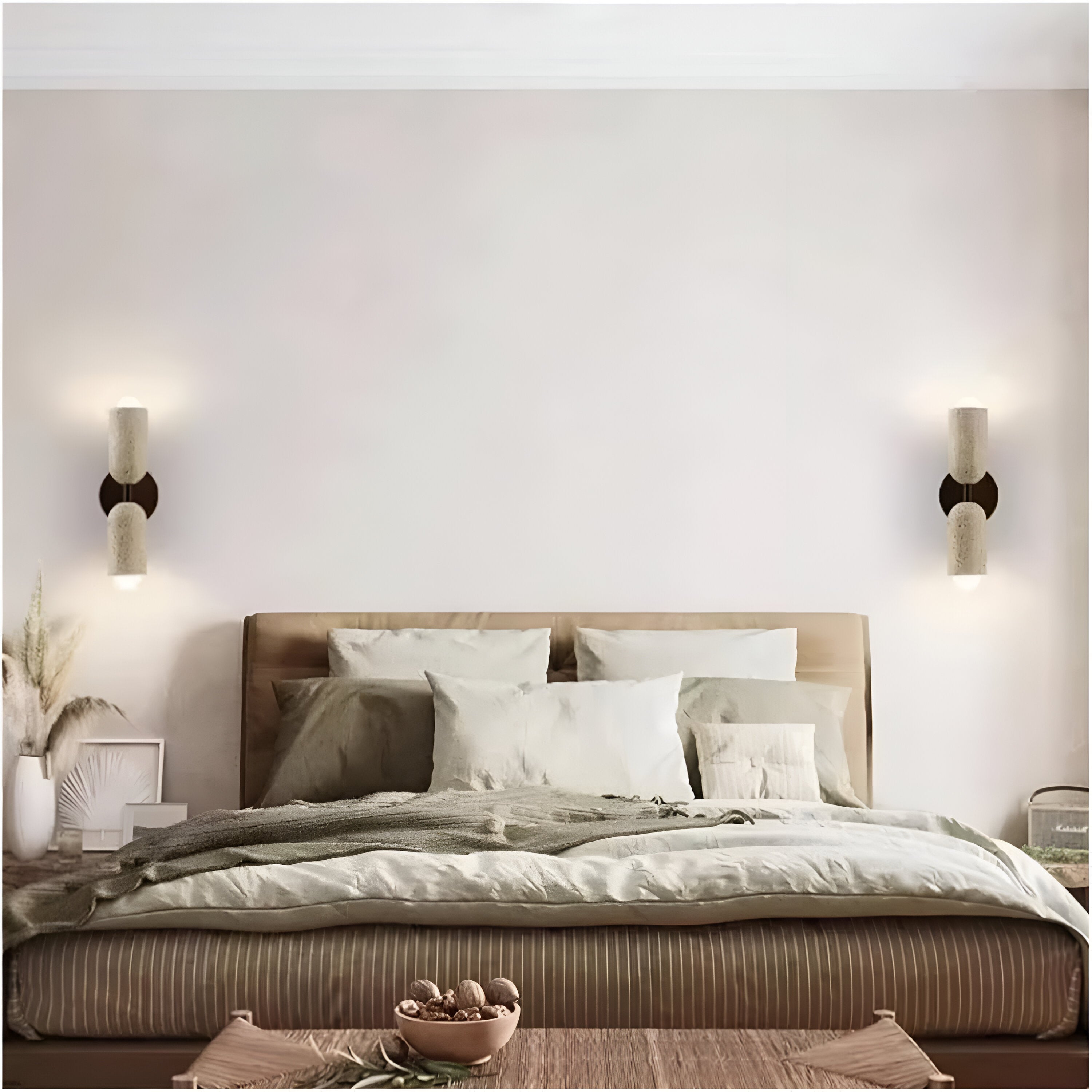 Merrill Travertine and Wood LED Wall Light