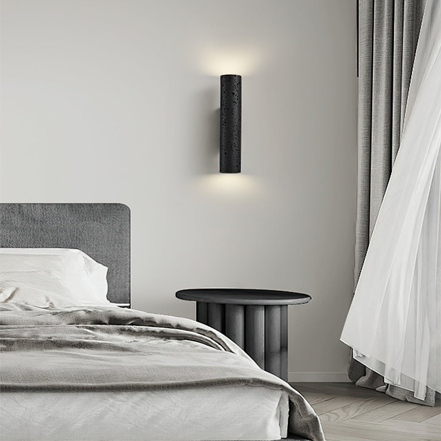 Minimalist Black Travertine Tube Wall Light