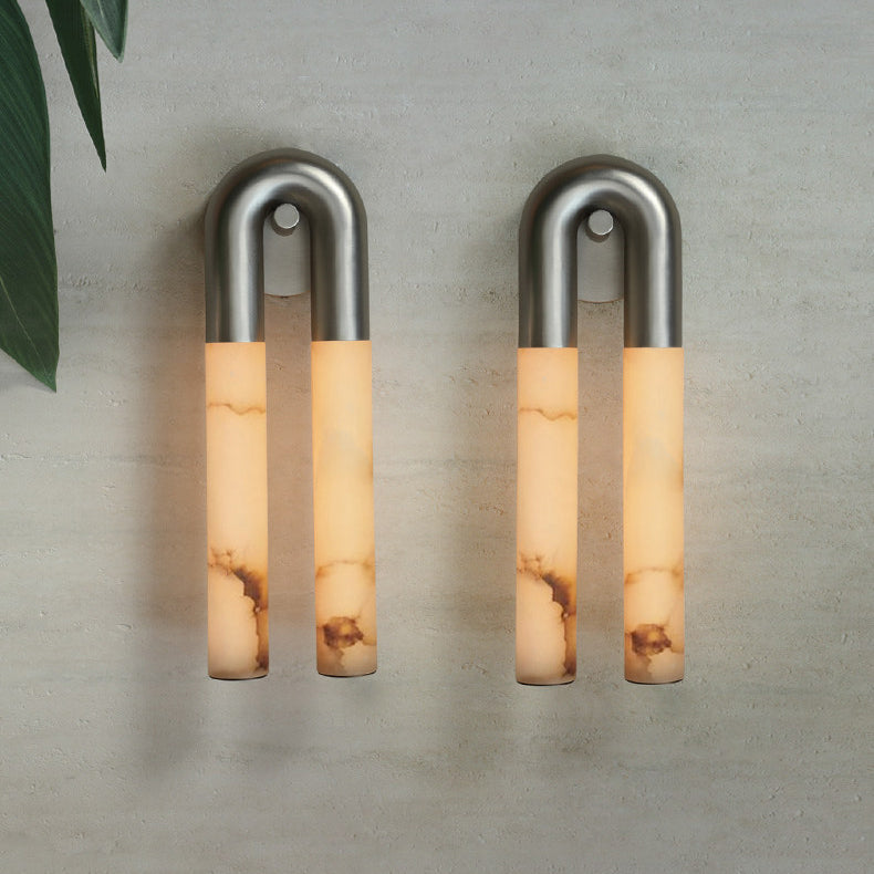 Thea Nordic Alabaster Wall Light nickel pair lit