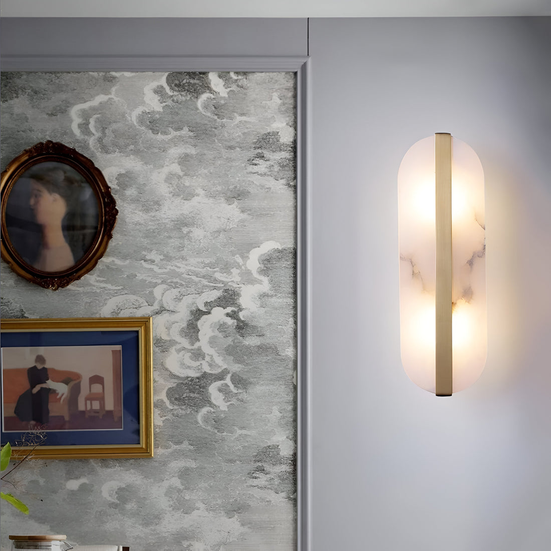 Nordic Seren Alabaster Stone Brass Wall Light