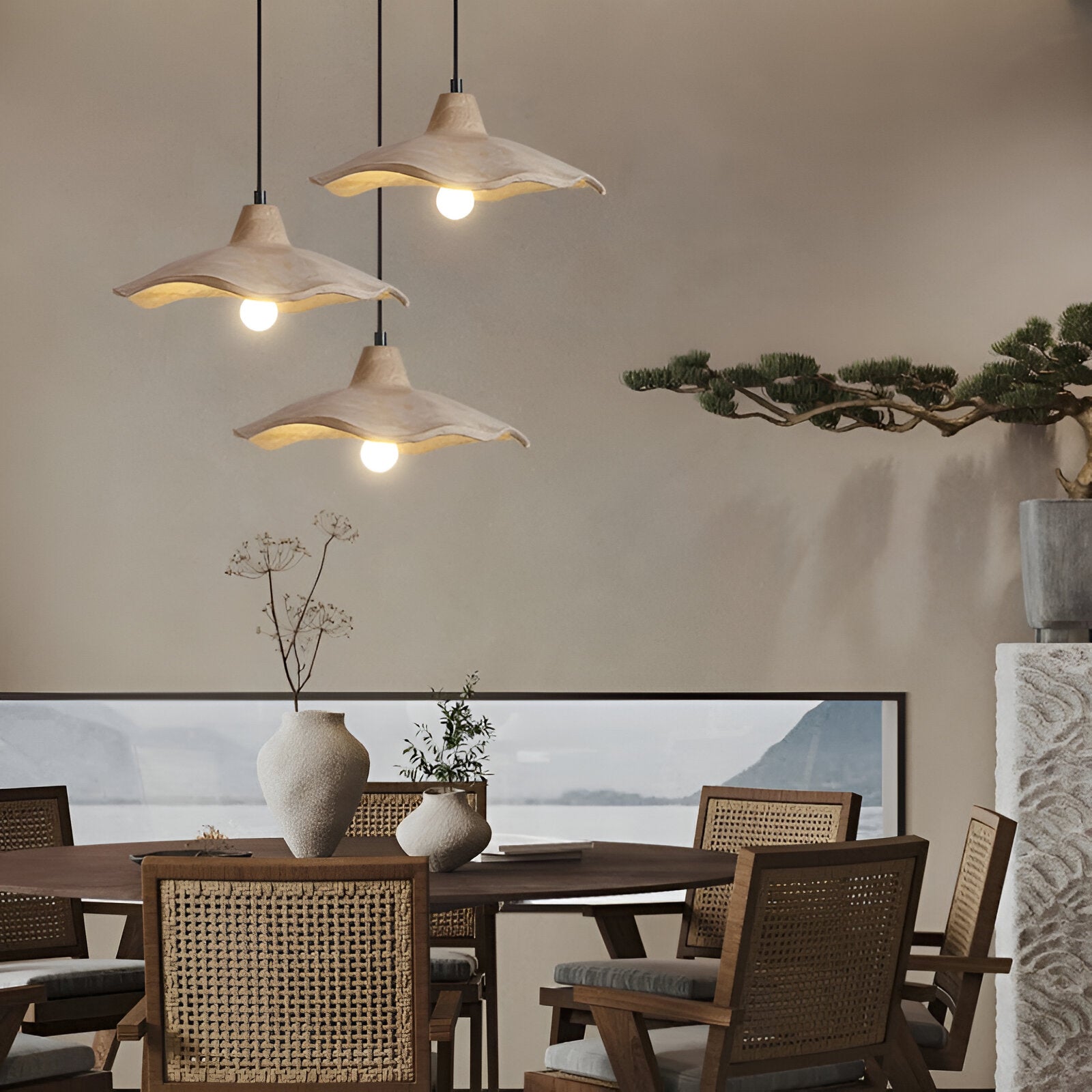 Nordic Wabi-Sabi Flower-Shaped Cement Pendant Light