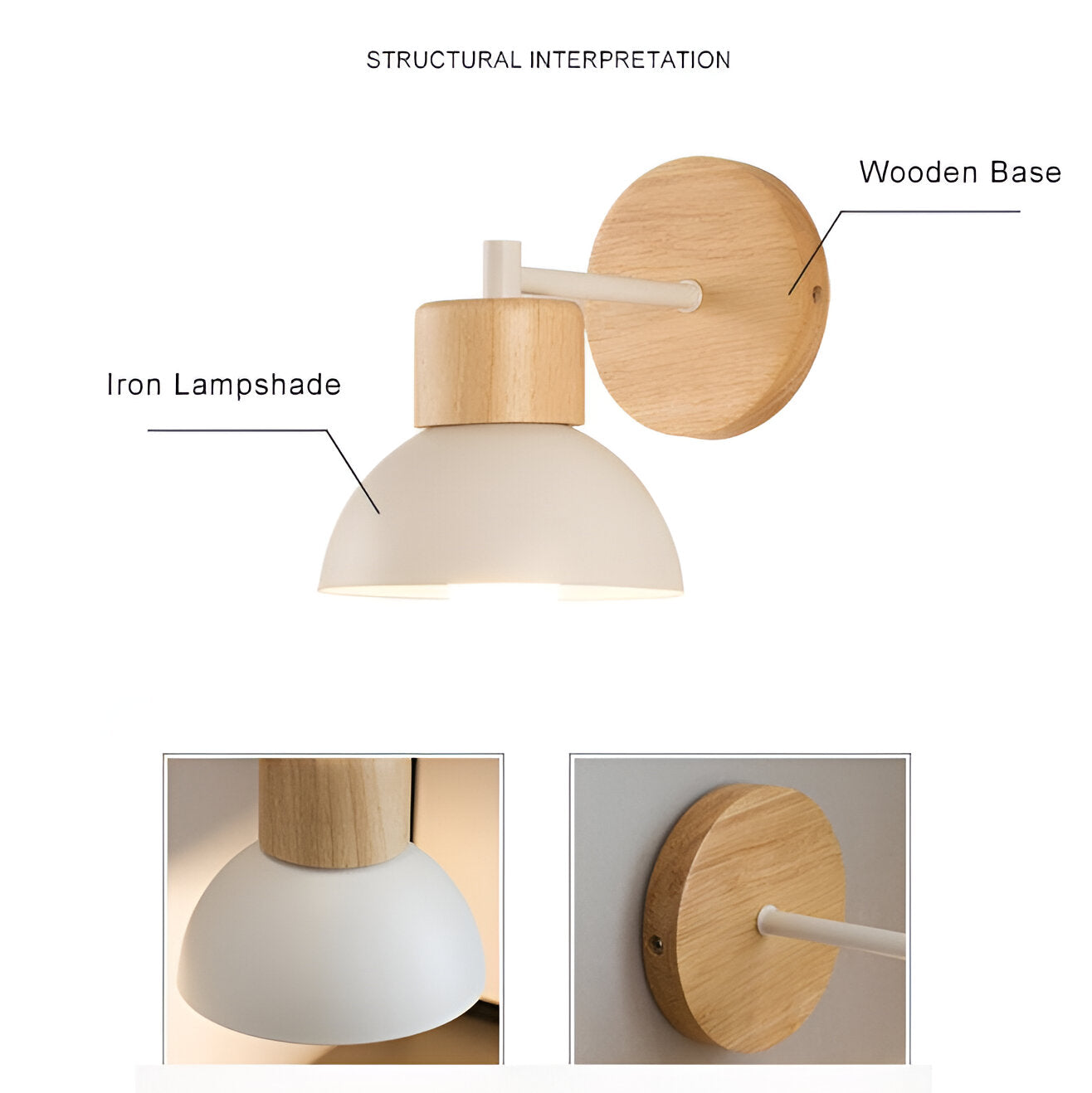 Nordic Wood Iron Shade Japandi Wall Light
