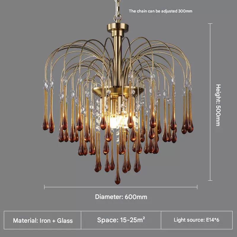 Teardrop Waterfall Crystal Glass Brass Chandelier